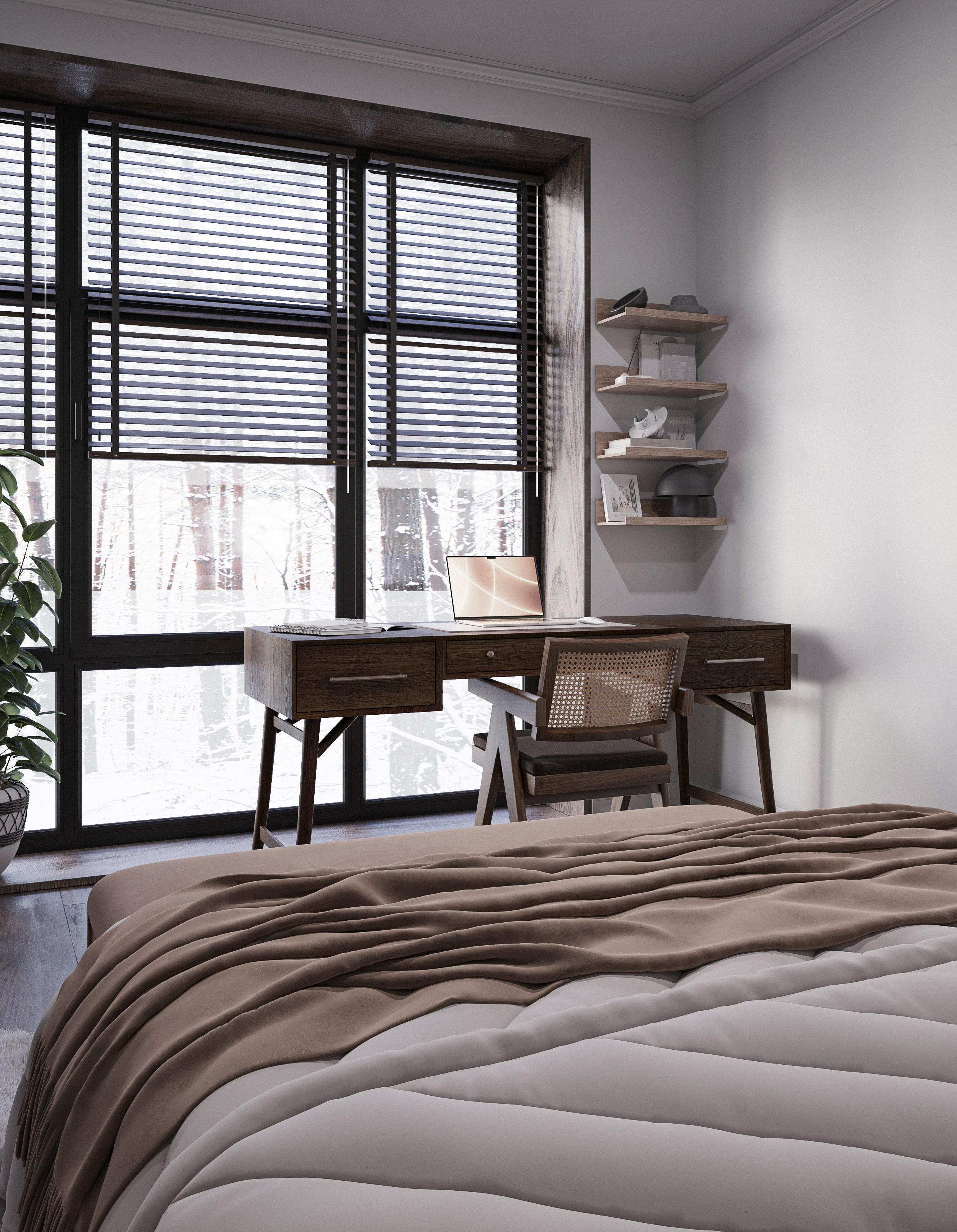 Forest night. 3D visualization of exteriors and interiors