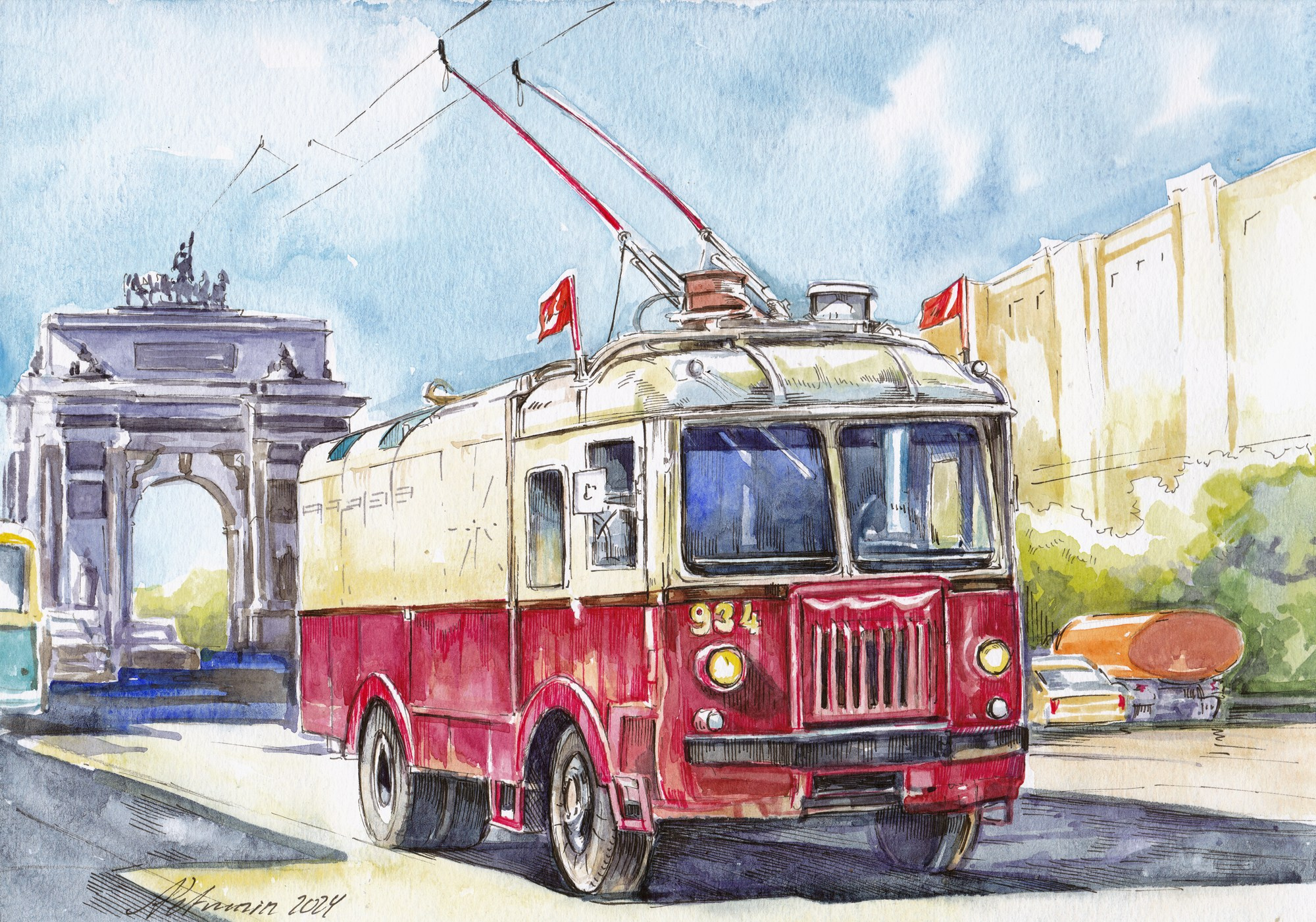 Троллейбусы. Художник Александр Петрунин