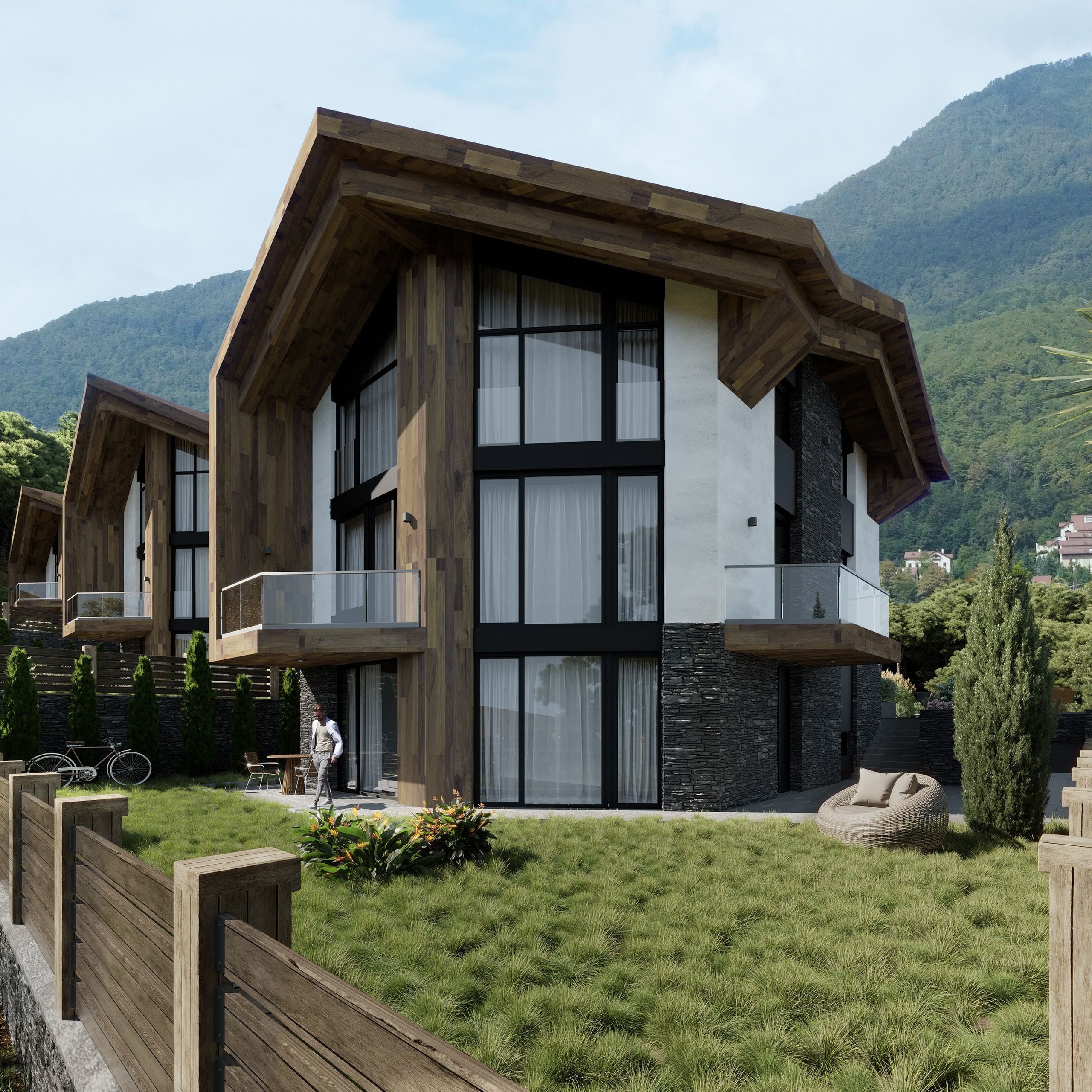 Architectural Visualization of Cottages in Sochi, Surrounded by Nature. 3D INTERIOR AND ARCHITECTURE VISUALIZATION