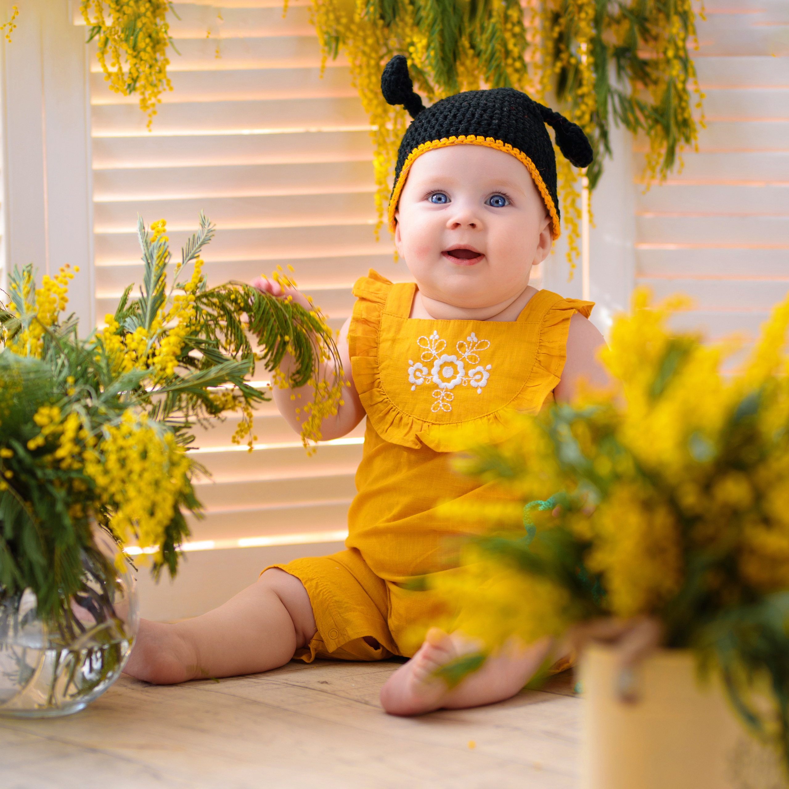 Фотосессия с мимозой. Детский студийный фотограф Сочи