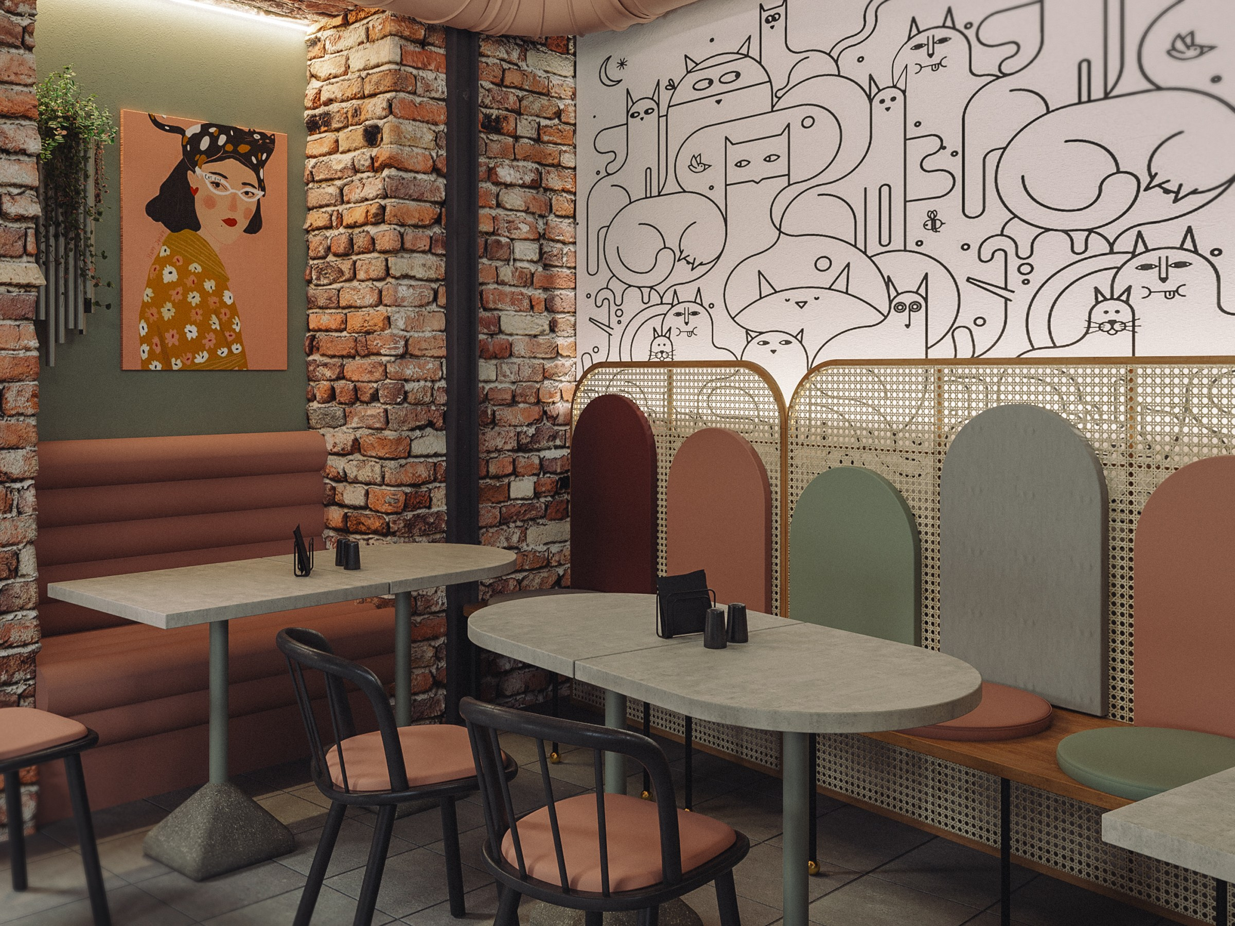 Lazy Cats Кебаб кафе. Дизайн Марина Павлюченкова. 3D визуализатор интерьеров Ксения Жарко