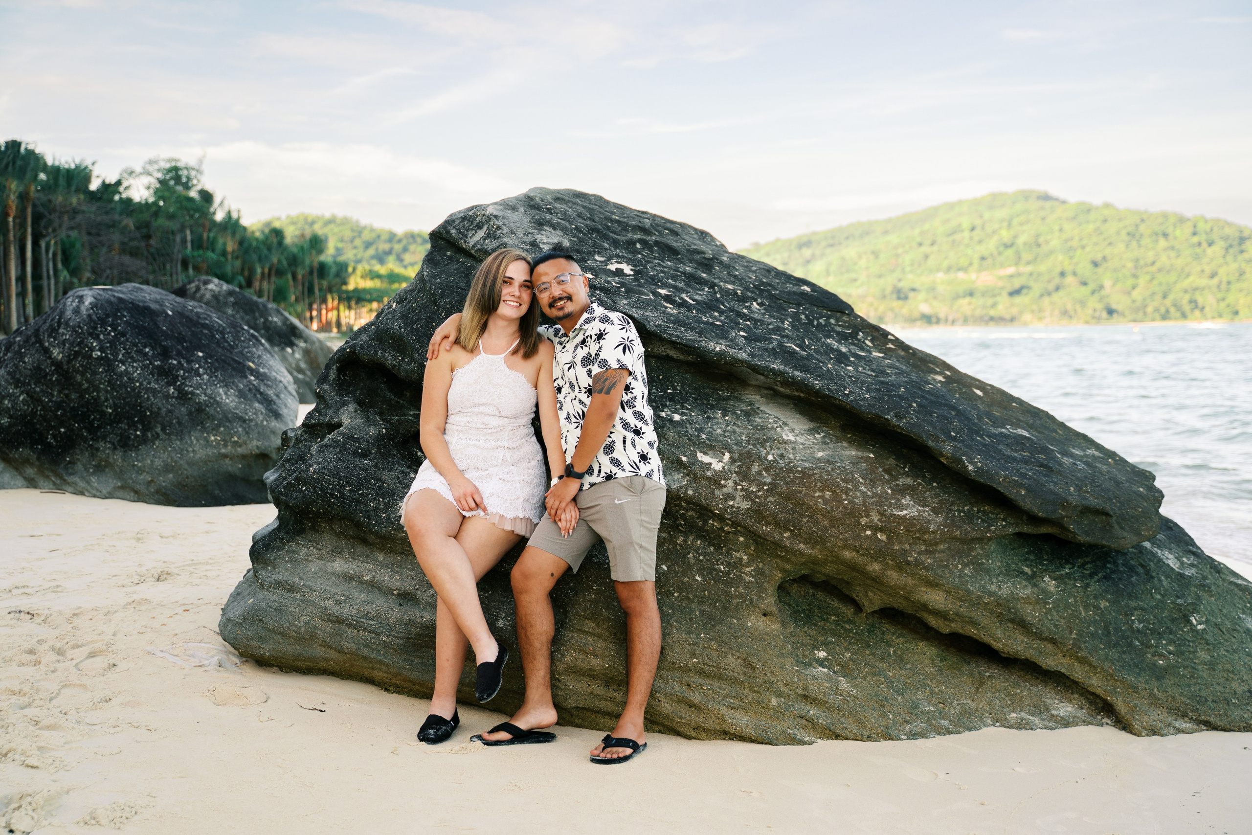     Couple celebrating their engagement during a sunset photoshoot in Phu Quoc