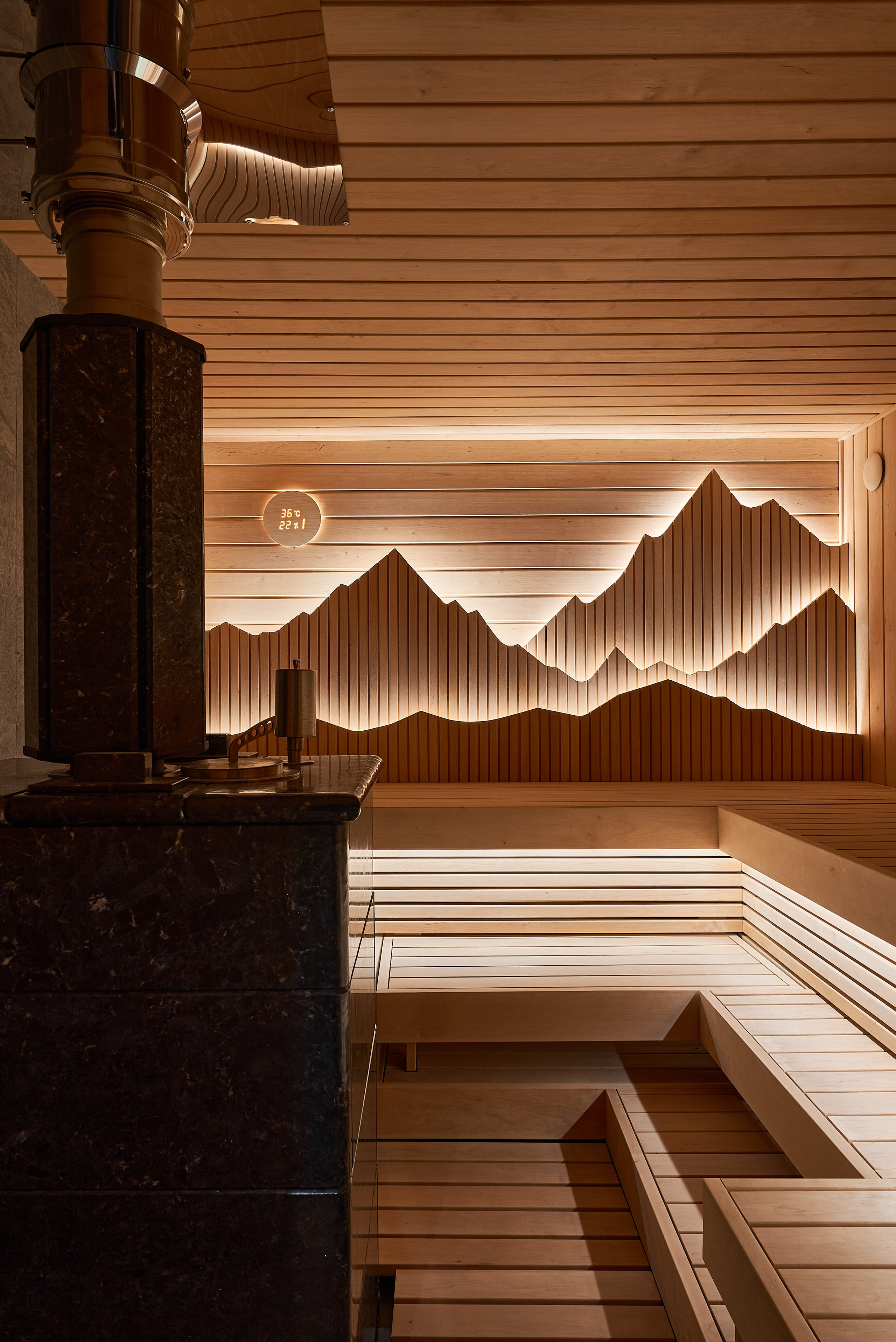 Сауна с 3D пано в виде гор, по проекту MBSaun (Бизнес съемка). Бояршинов Антон Интерьерный фотограф/видеограф Москва