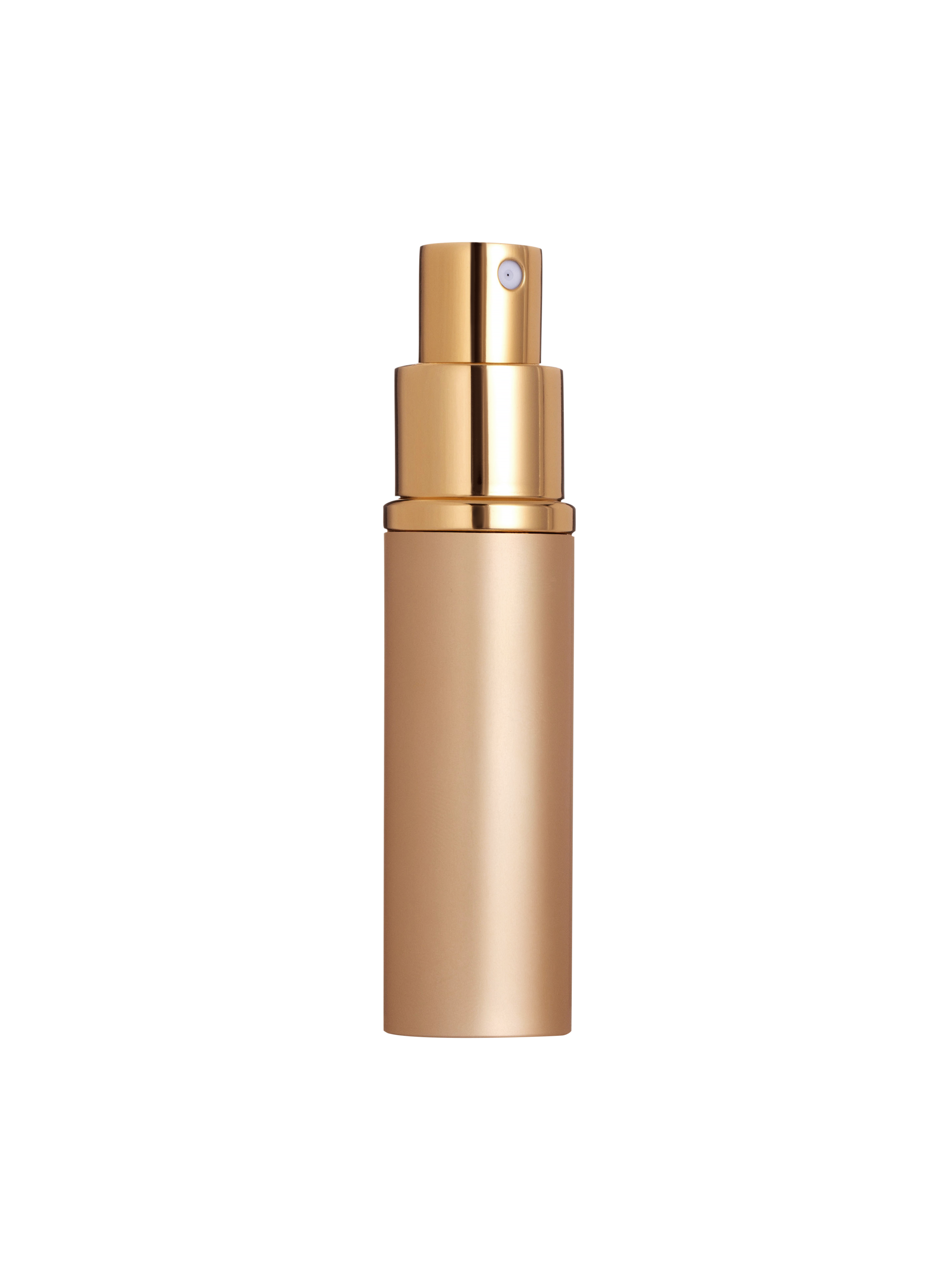 атомайзер без крышки золотистого оттенка для парфюмерии в виде трэвел-формата