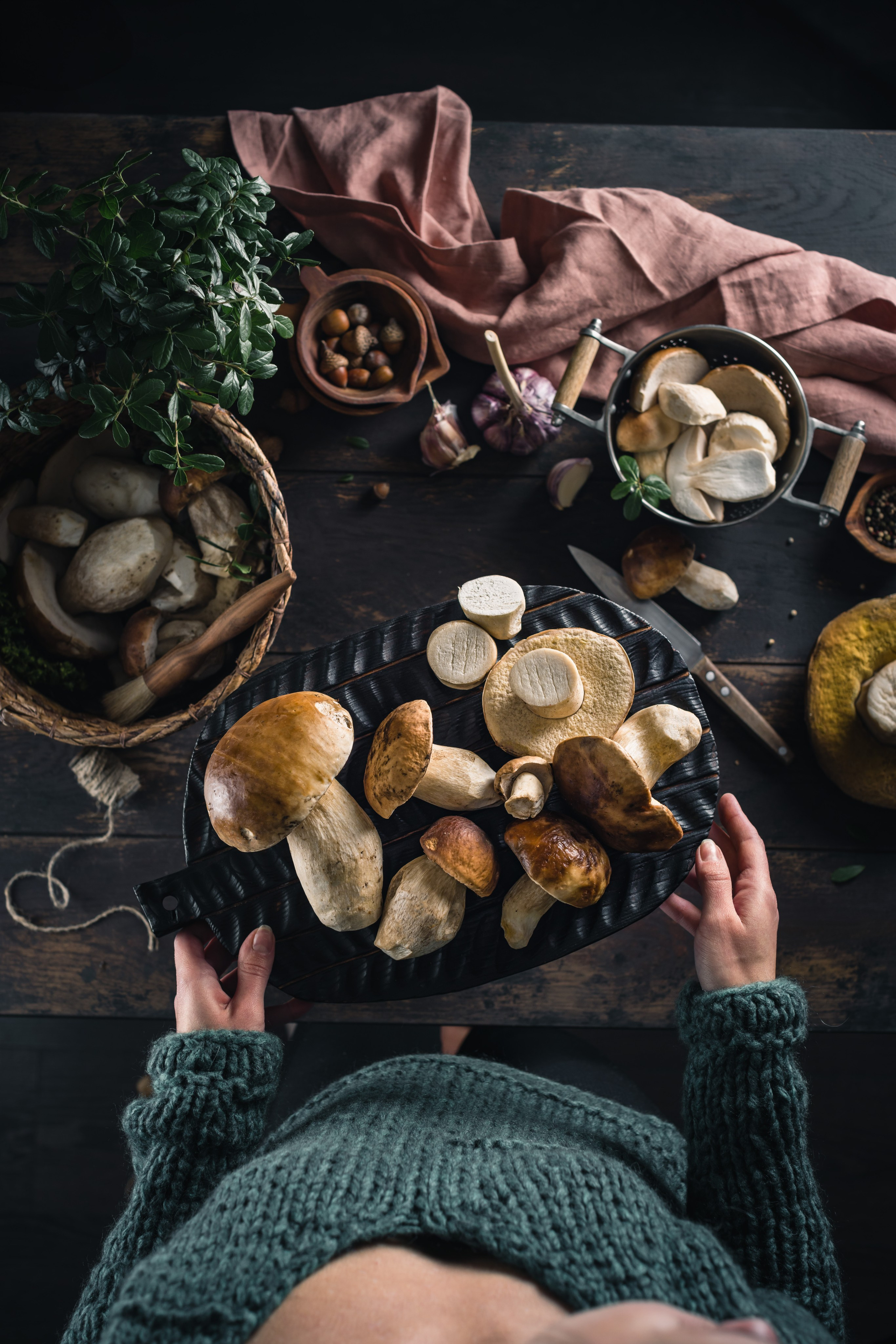 Белые грибы заготовки. Foodie Stories (гастрономические истории) рекламная фуд-фотосъёмка, Москва