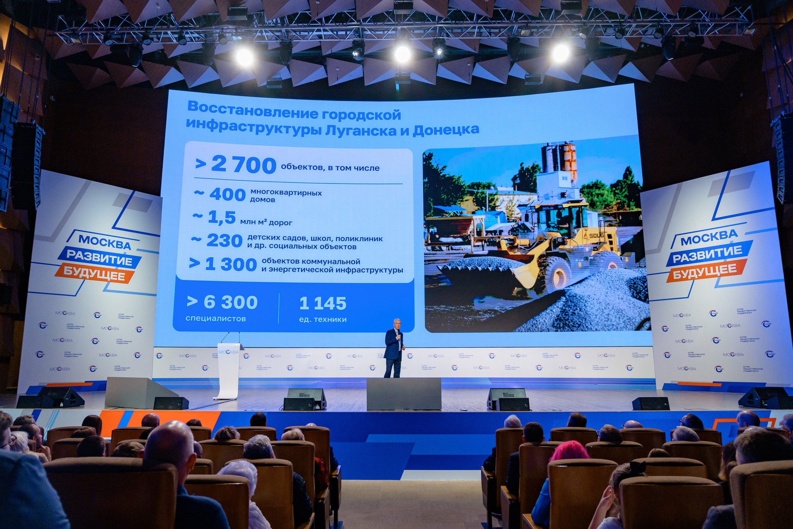 Политические события: "Фотография политического события, на которой изображены выступающие политики." Собянин. Мэр Москвы. Выборы. Москва. Единая Россия