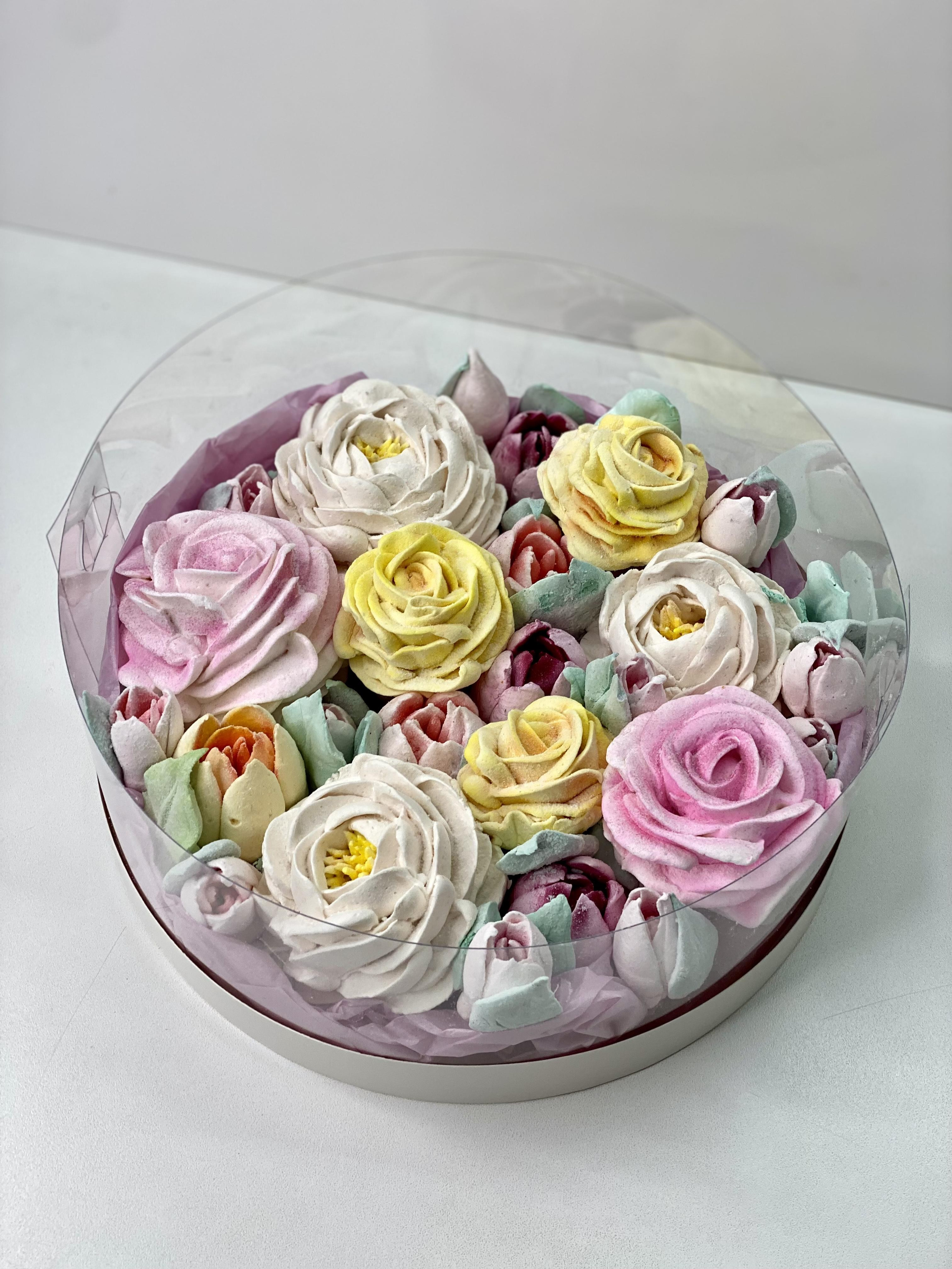 Цветы из зефира, 24 см аквабокс. Katyasugarsugar капкейки, зефир, торты Москва