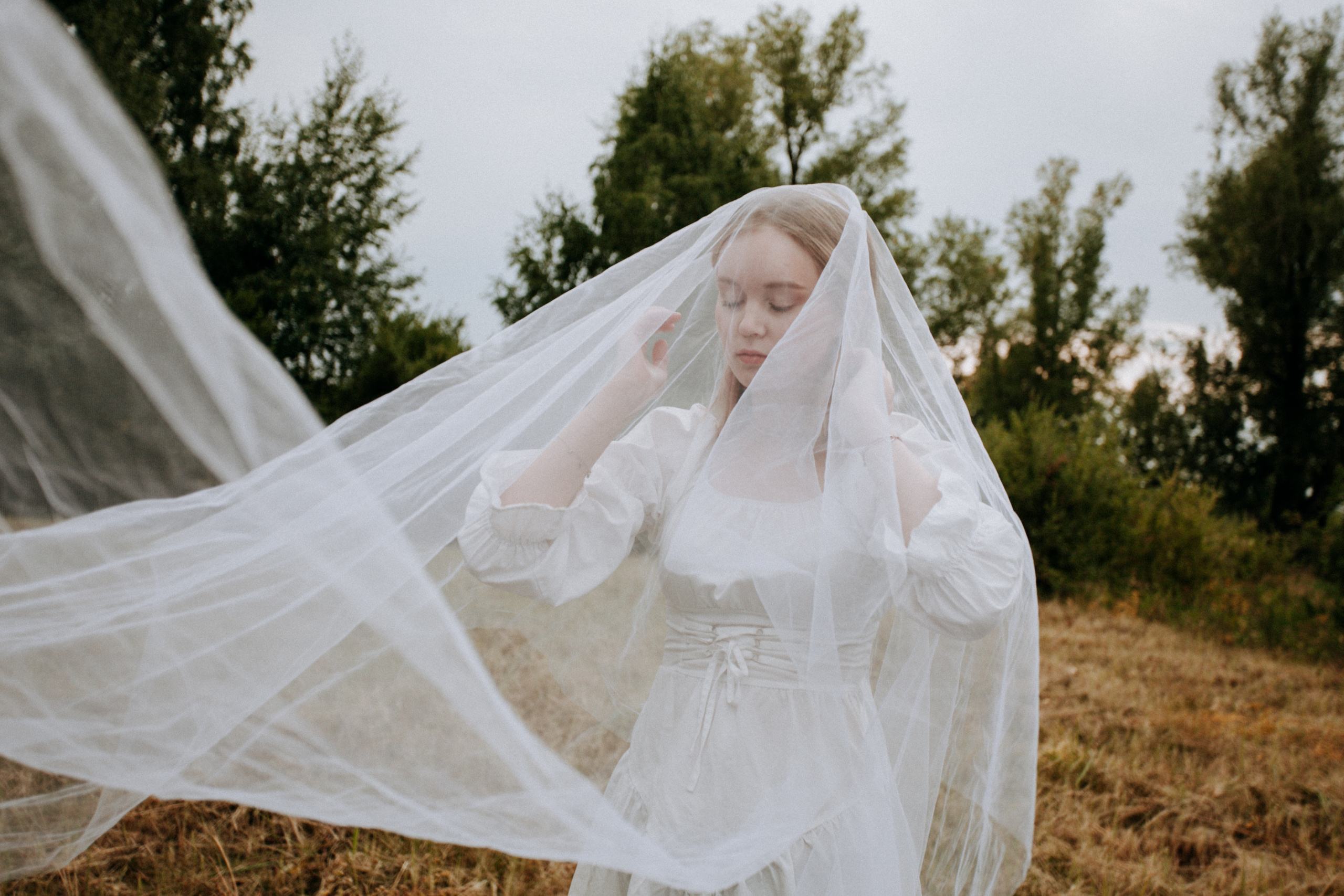 поле красивая невеста осень природа флер фата