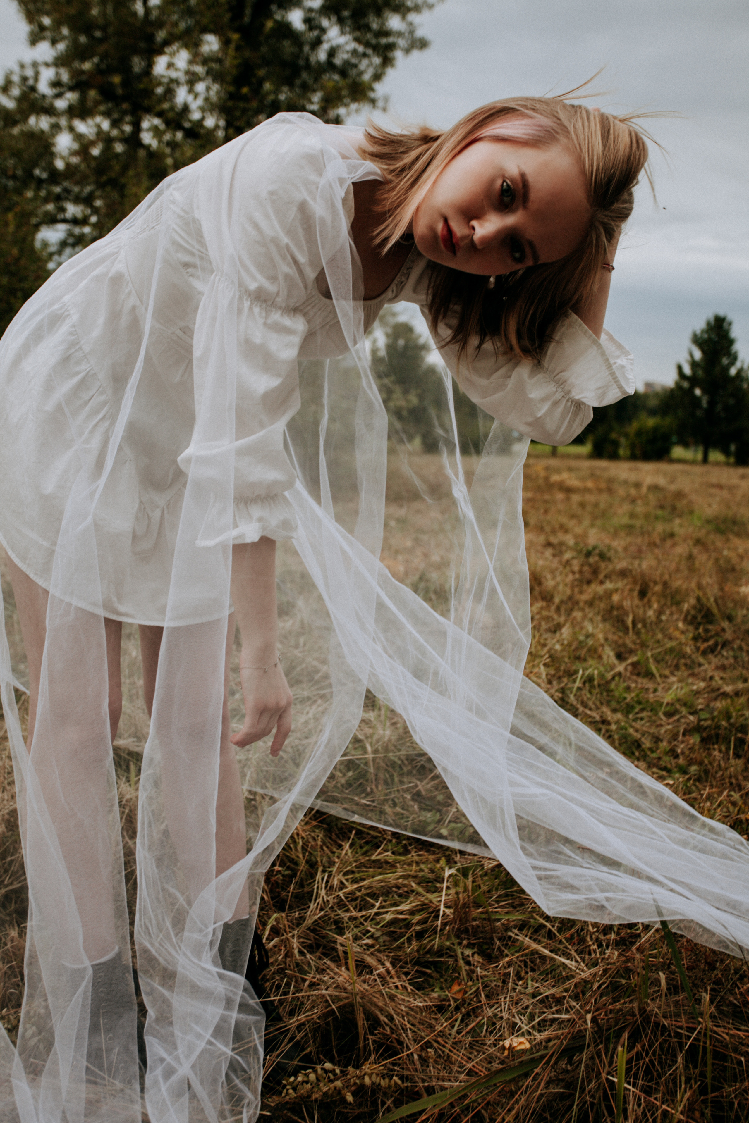 поле красивая невеста осень природа флер фата