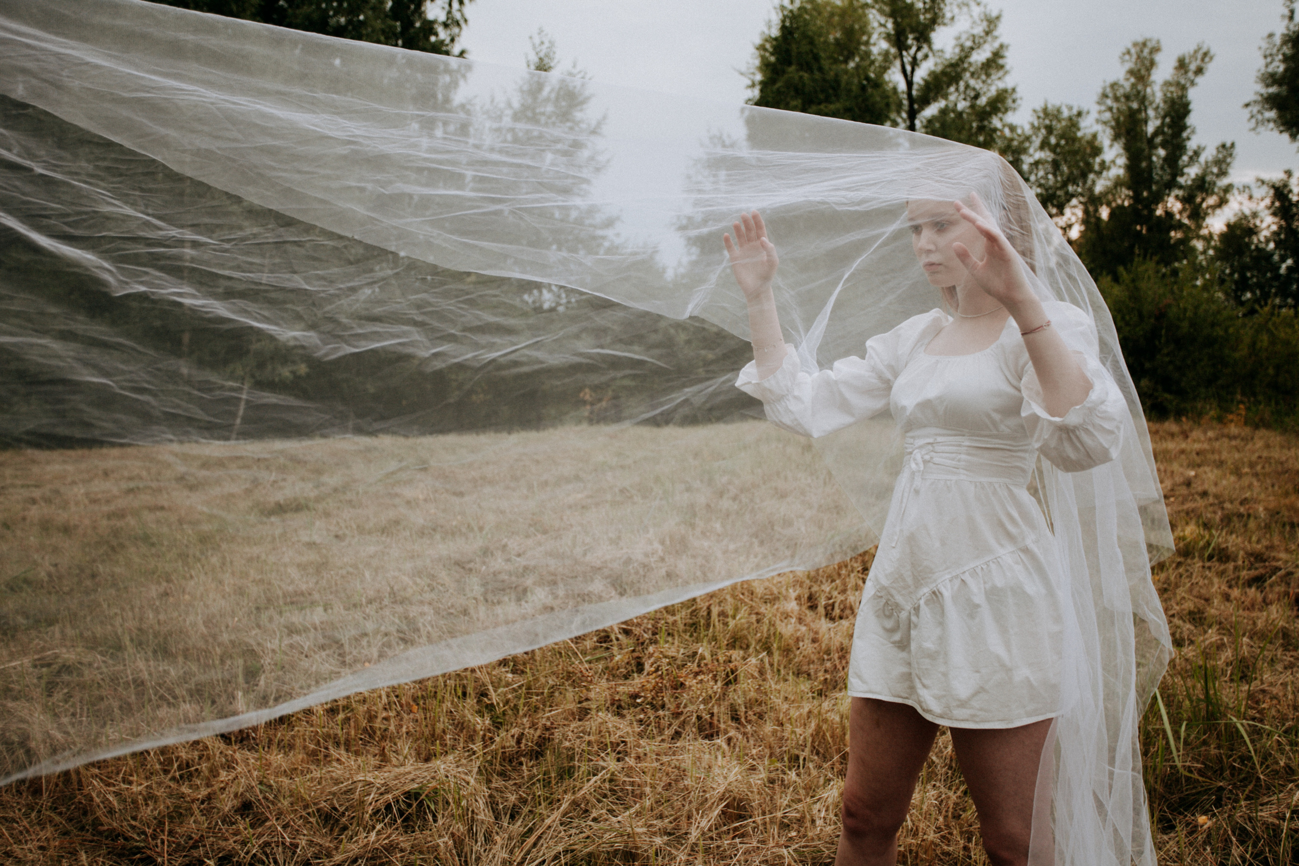 поле красивая невеста осень природа флер фата