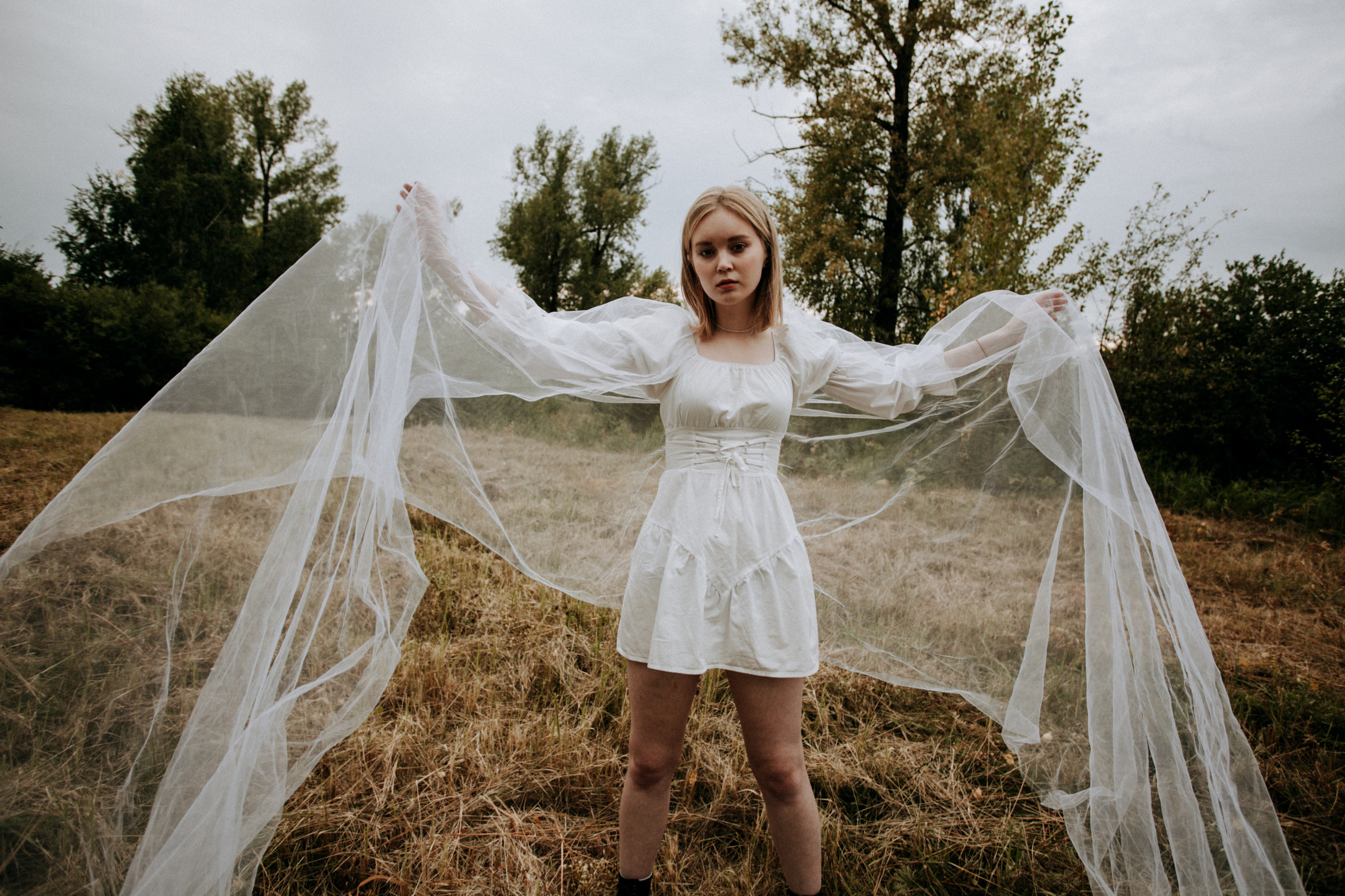 поле красивая невеста осень природа флер фата