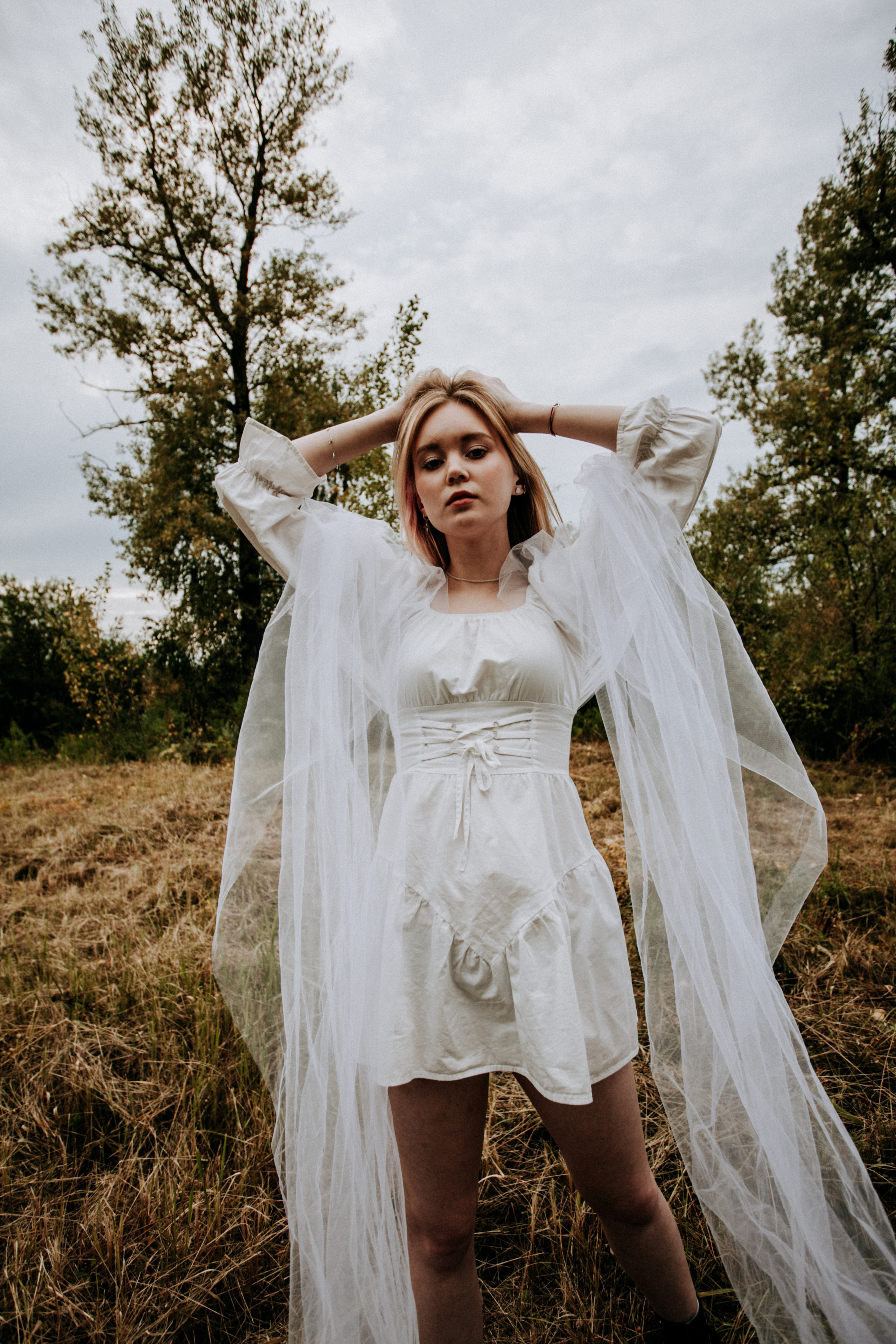 поле красивая невеста осень природа флер фата