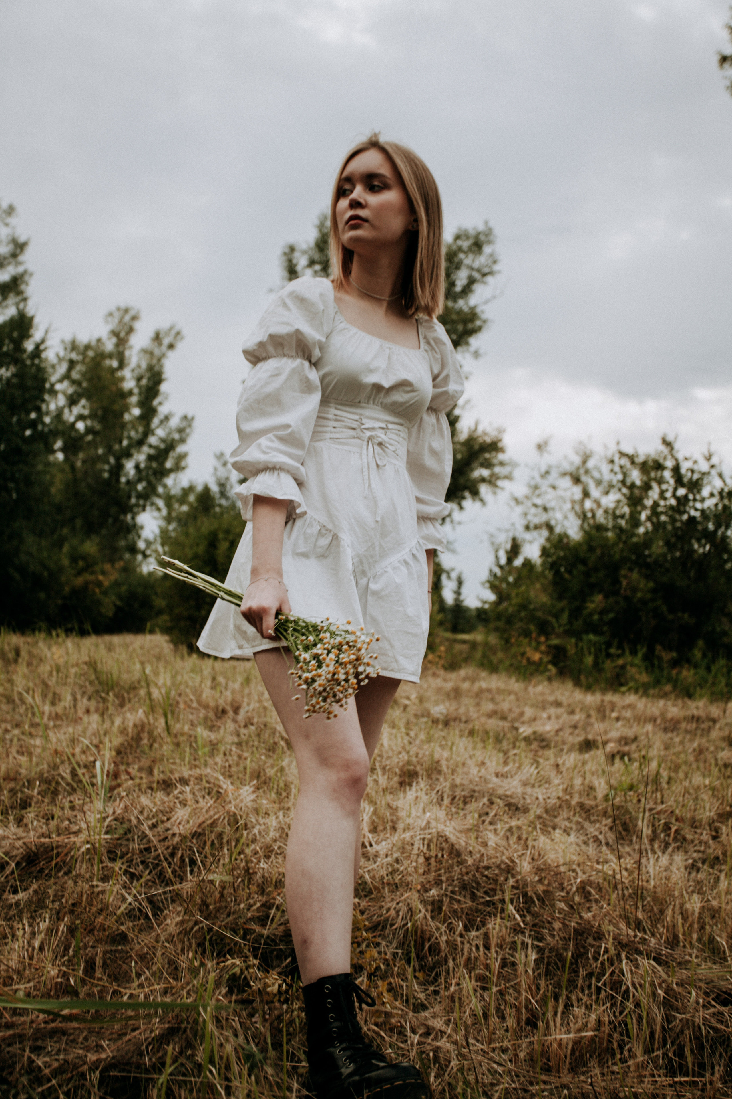 поле красивая невеста осень природа флер букет