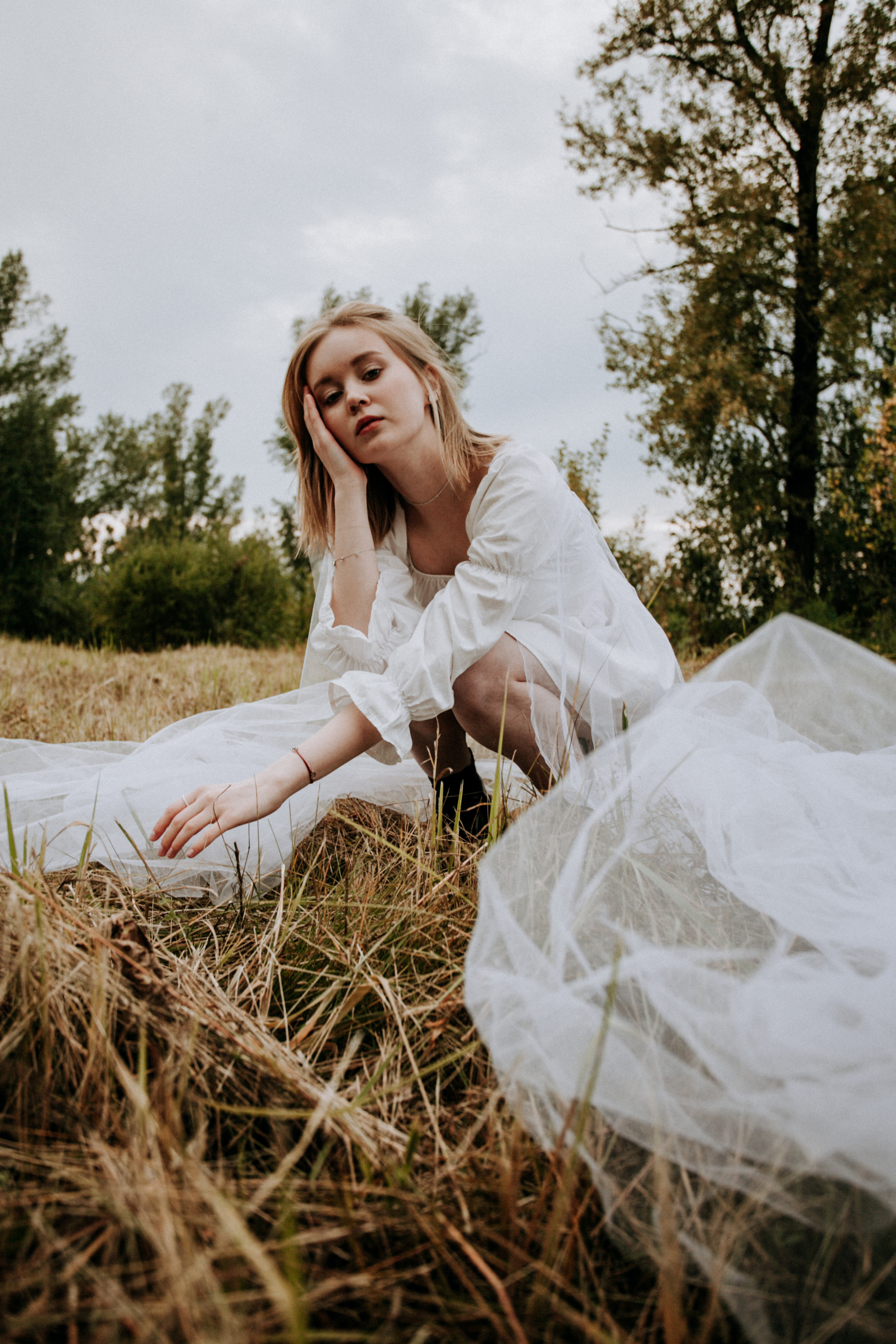 поле красивая невеста осень природа флер