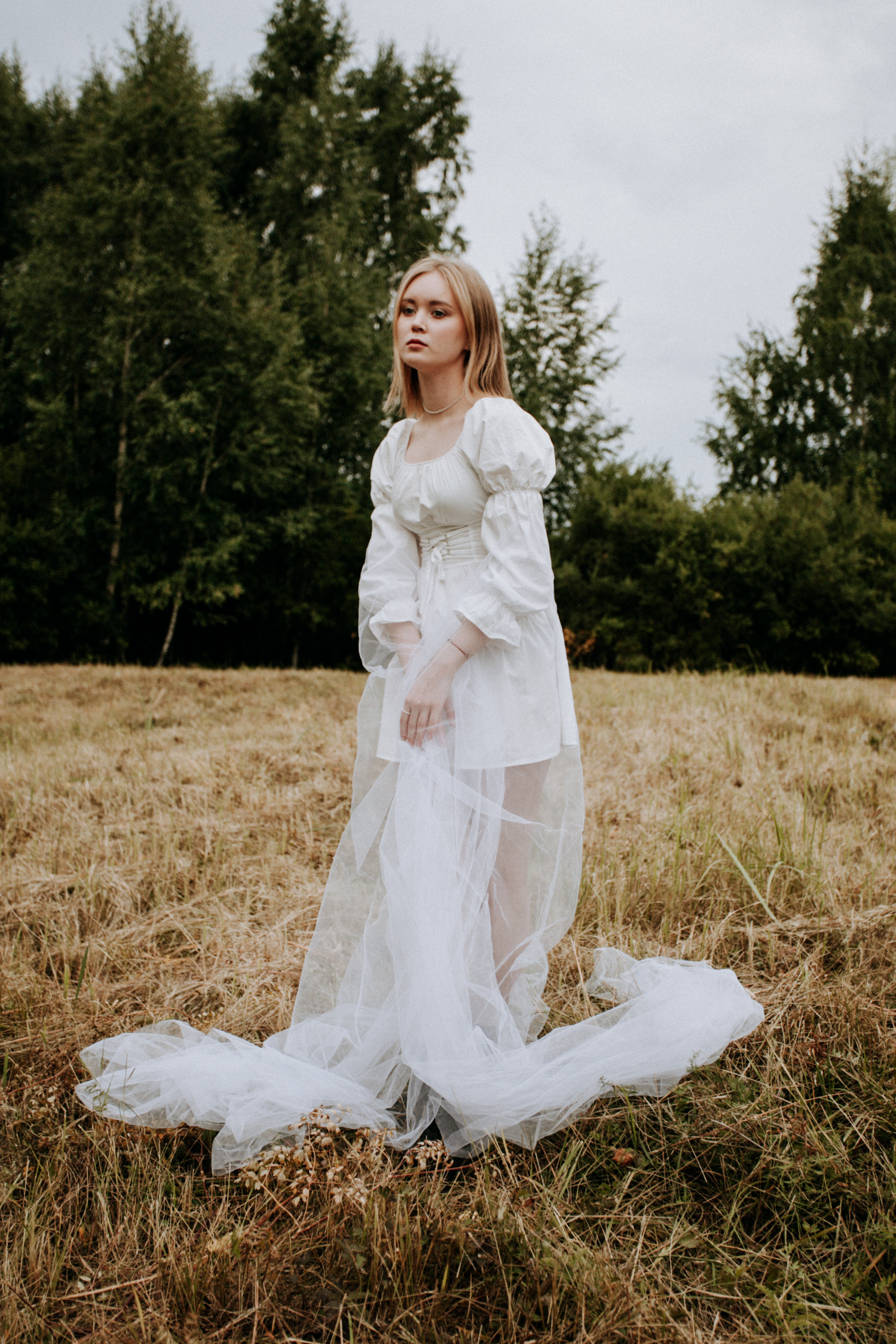 поле красивая невеста осень природа флер