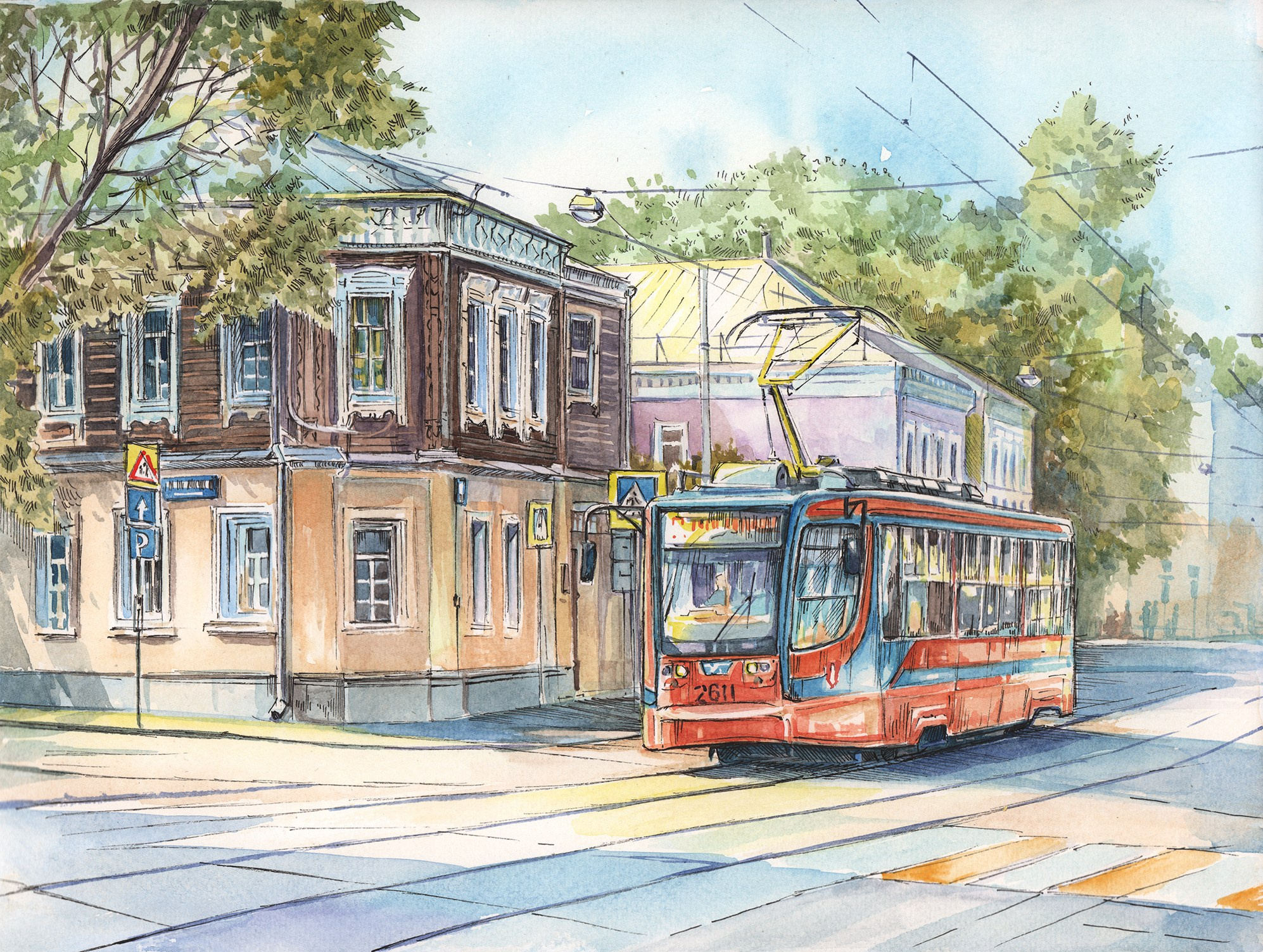 Трамваи. Художник Александр Петрунин