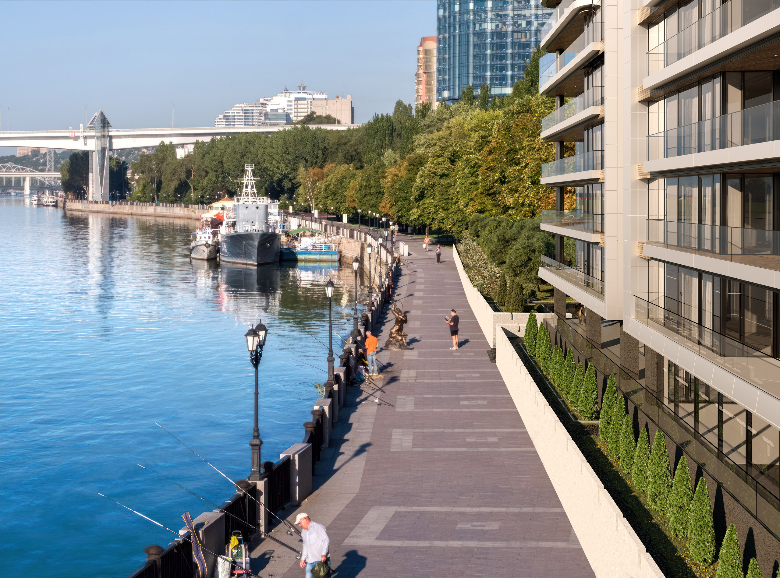 Высотное здание у набережной — 3D-визуализация архитектуры. 3Д Визуализация Интерьера и Архитектуры