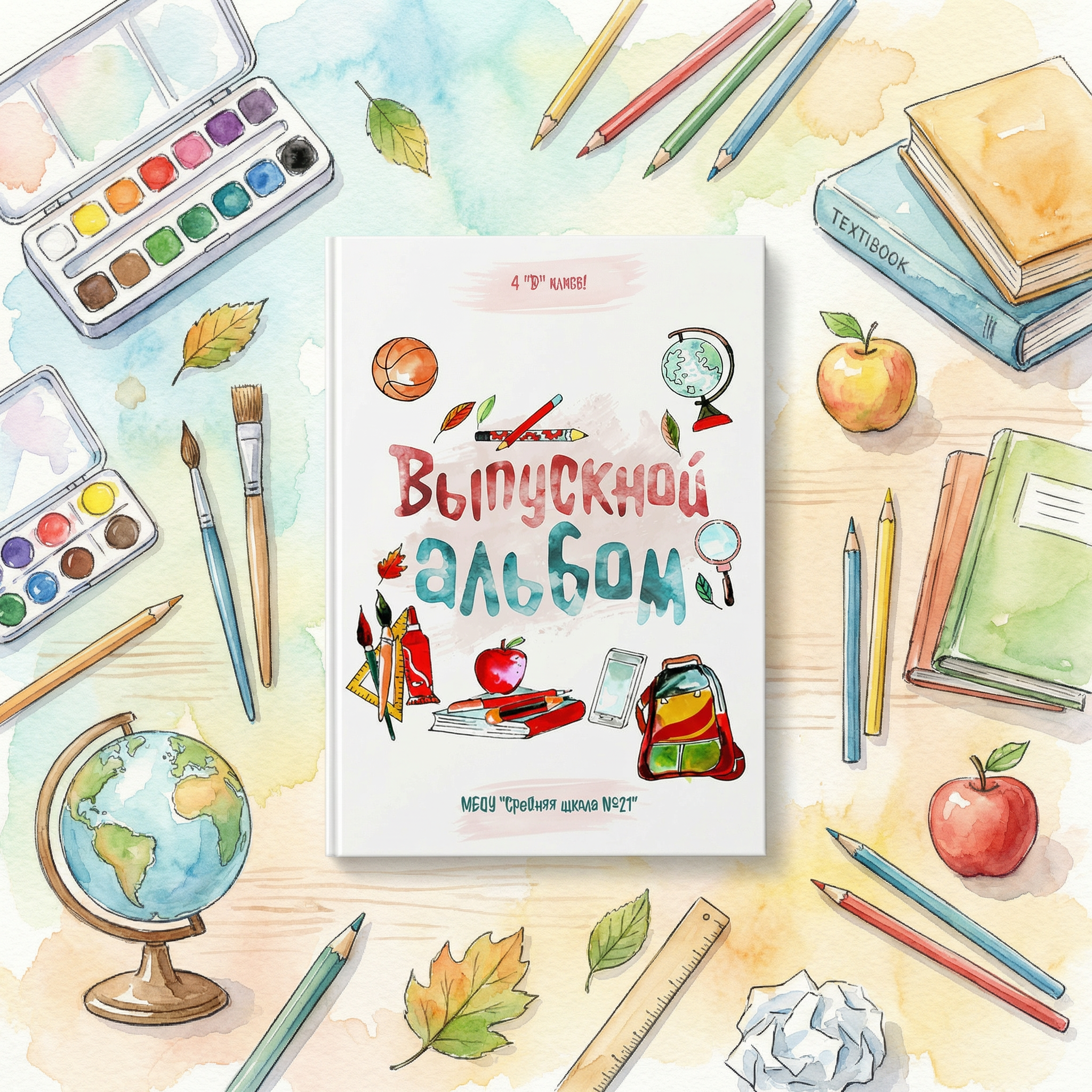 020 Aquarel. Дизайны, psd шаблоны школьных и выпускных альбомов и обложек