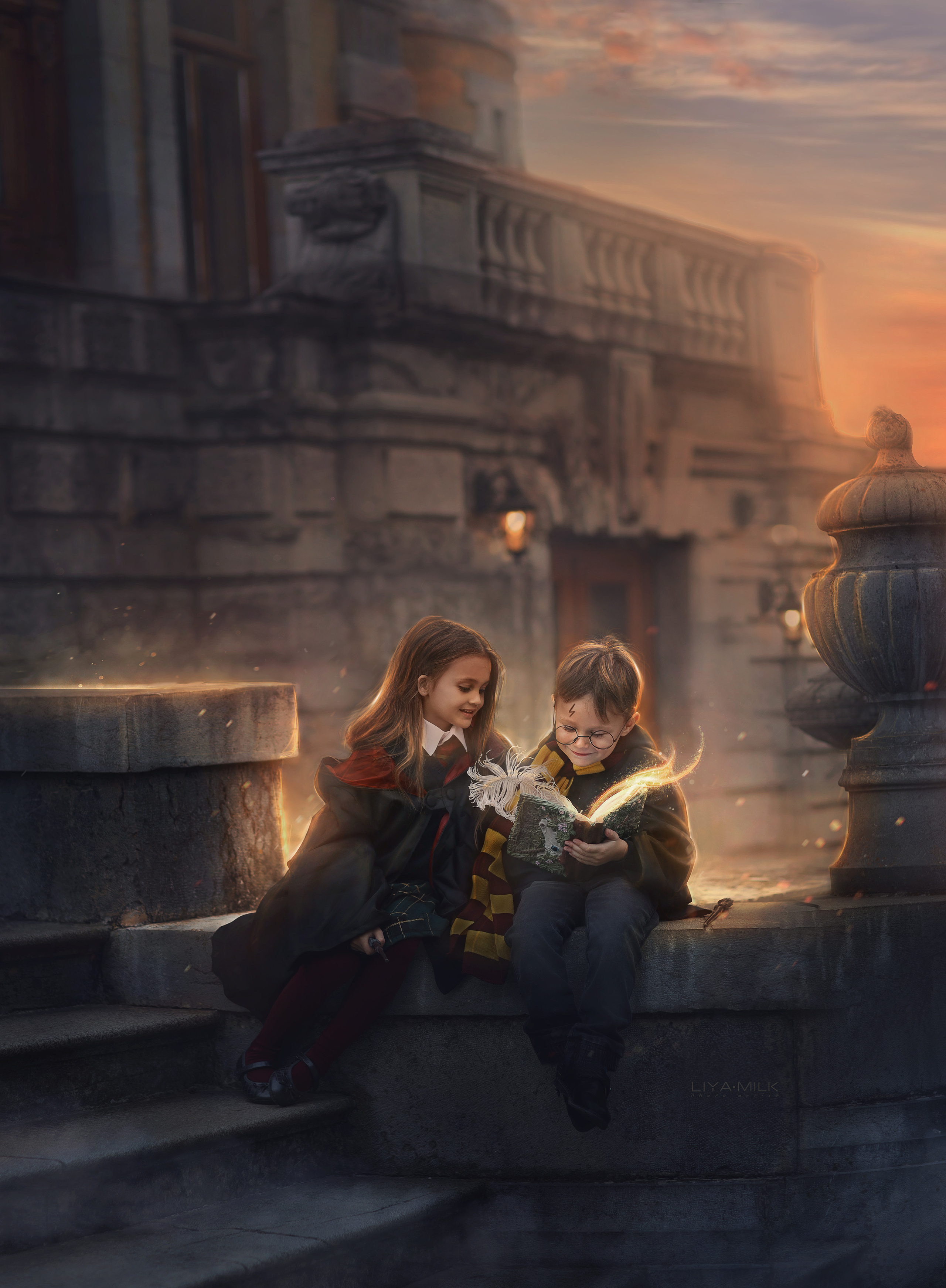 фотосессия сказочная, сказочная фотосессия, артфото, фотоколлаж, детская фотосессия, сказка, фото с кроликом, дюймовочка liya milk, панда, Гарри Поттер