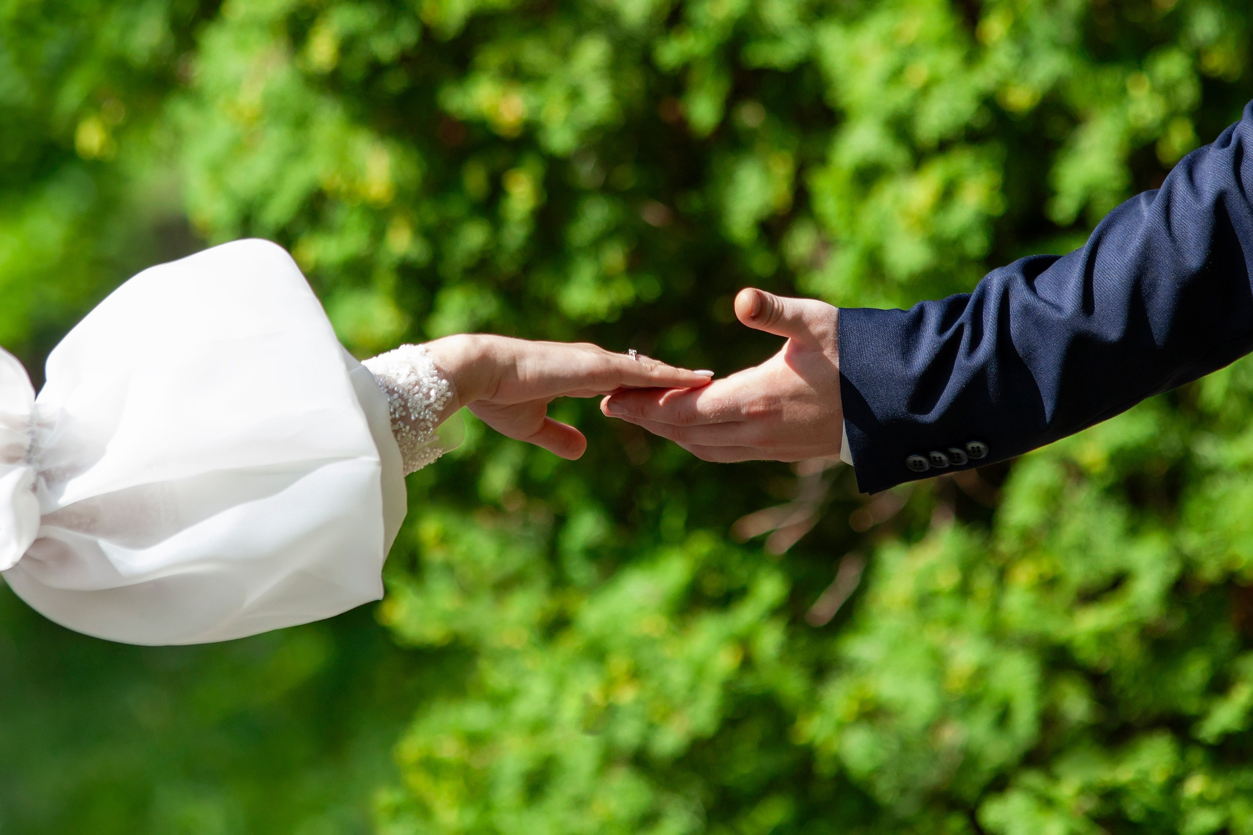 Жених подаёт невесте руку, приглашая её на прогулку