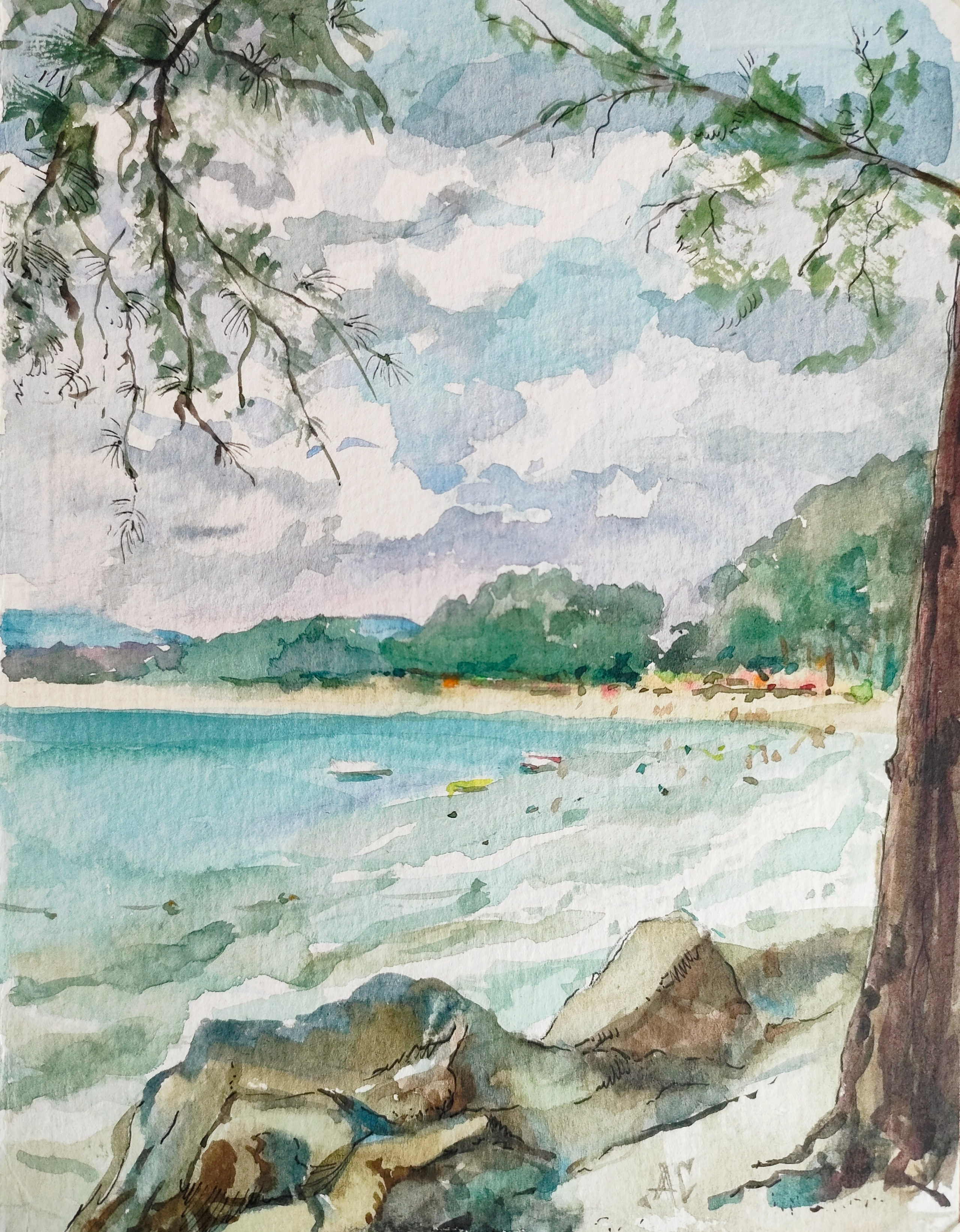 "Пхукет, Таиланд, пляжный этюд", акварель, 2021