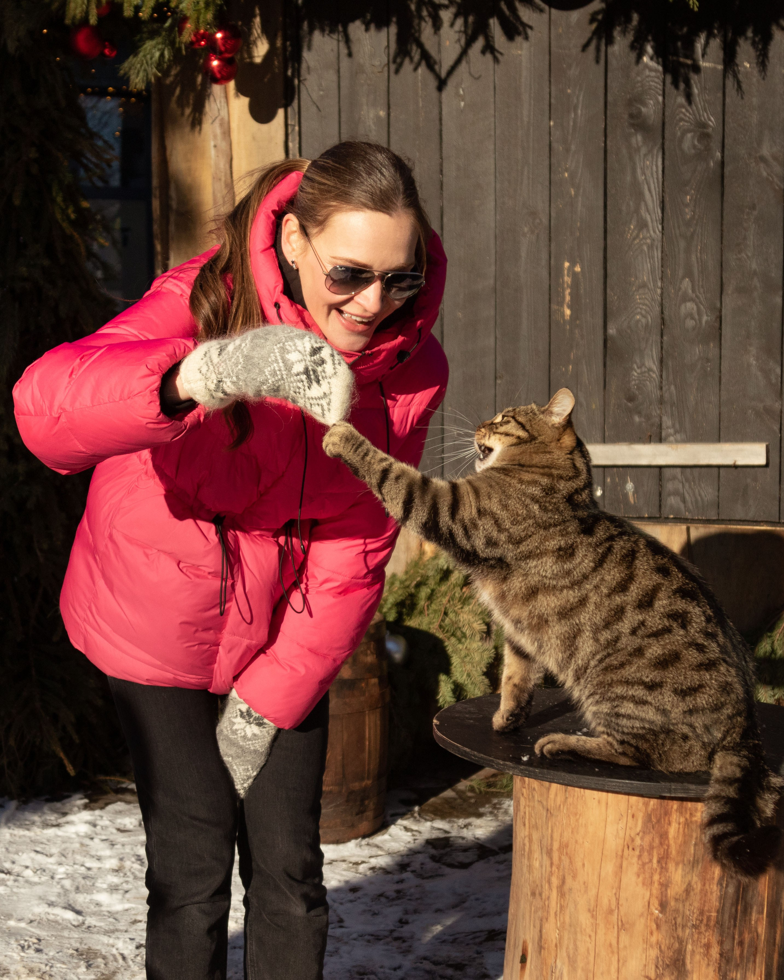девушка играет с котиком