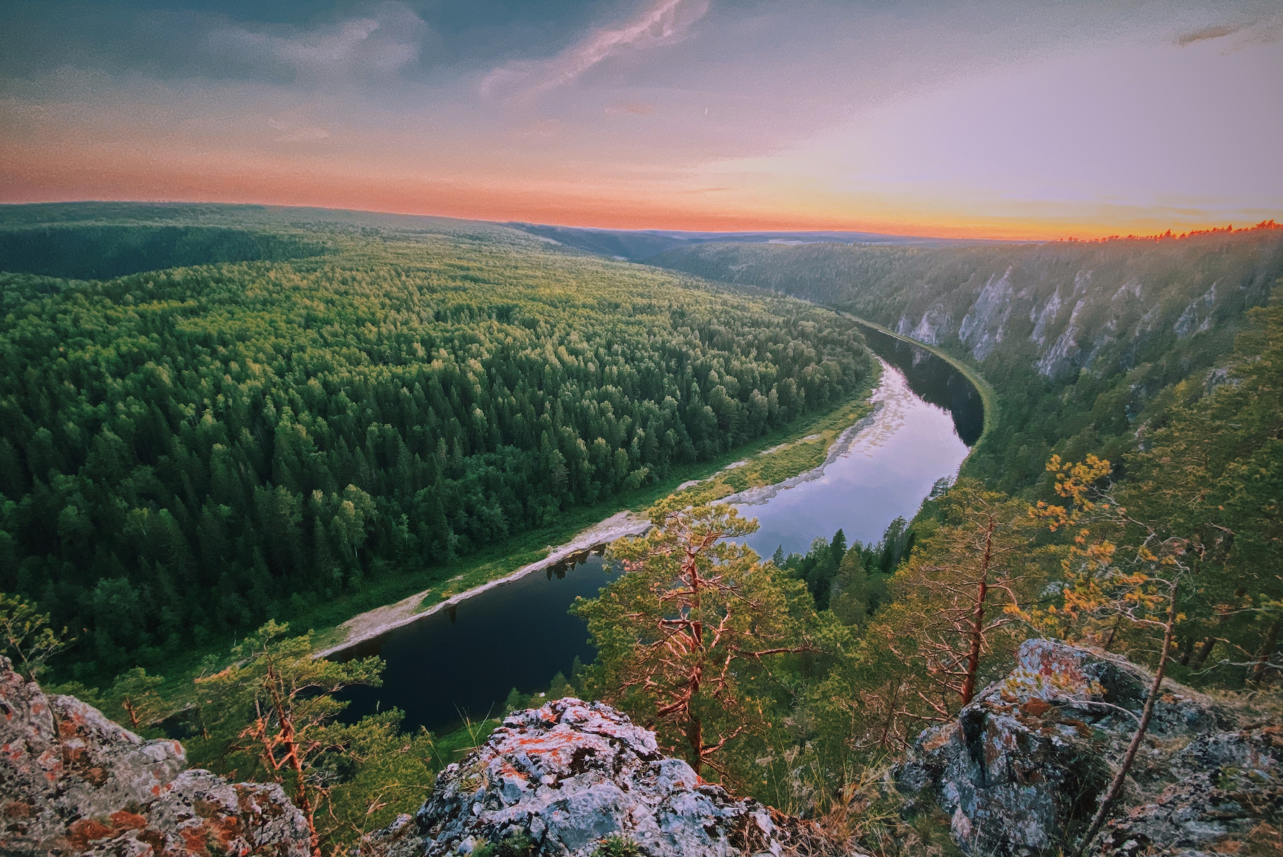 река Чусовая, Пермский край, закат, крутой берег