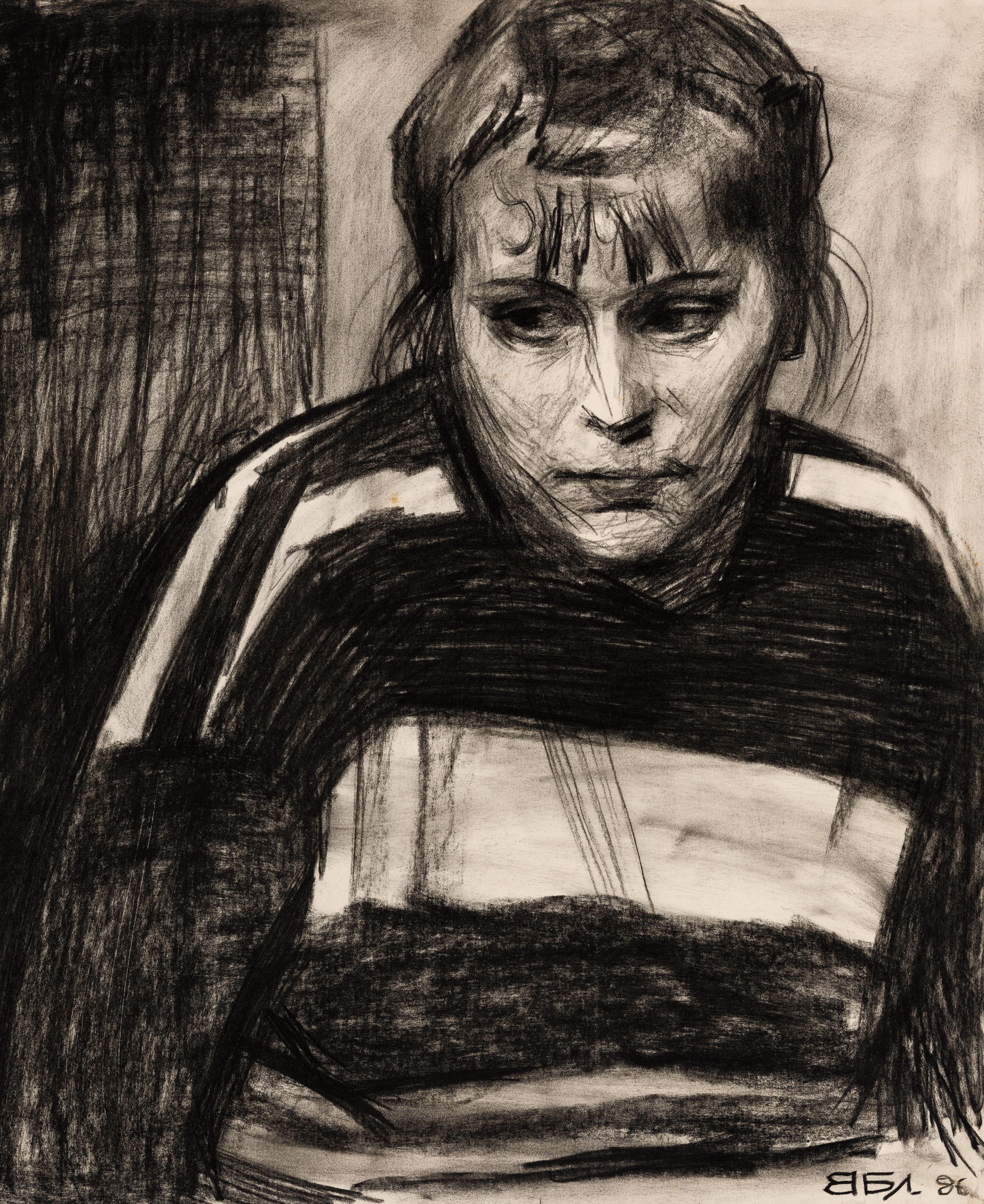 «Портрет Неизвестной 2» - художник Валерий Блохин (бумага, уголь, 55x45 см, 1986)