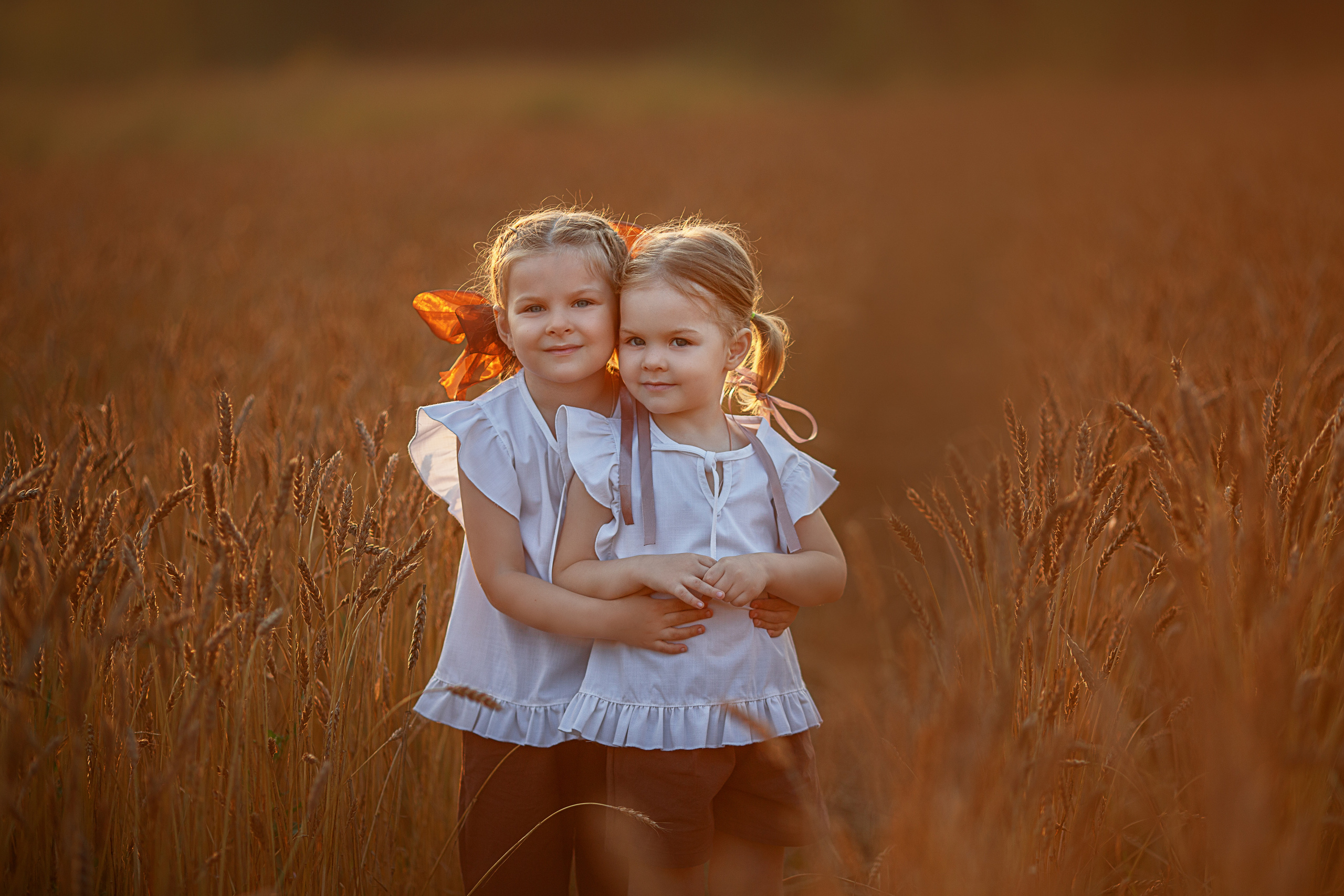 Аня и Вера в пшеничном поле. Семейный фотограф в Кургане