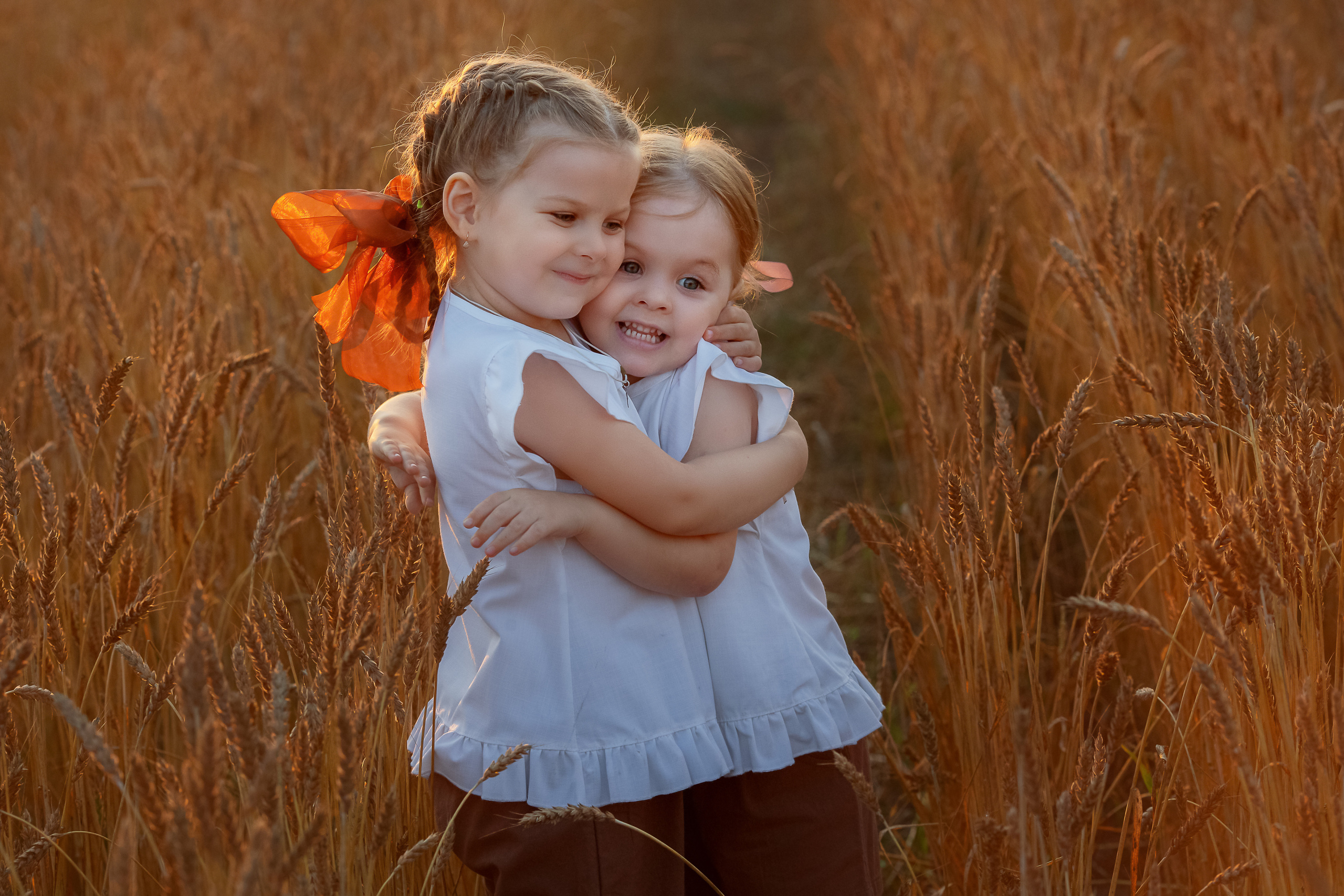 Аня и Вера в пшеничном поле. Семейный фотограф в Кургане