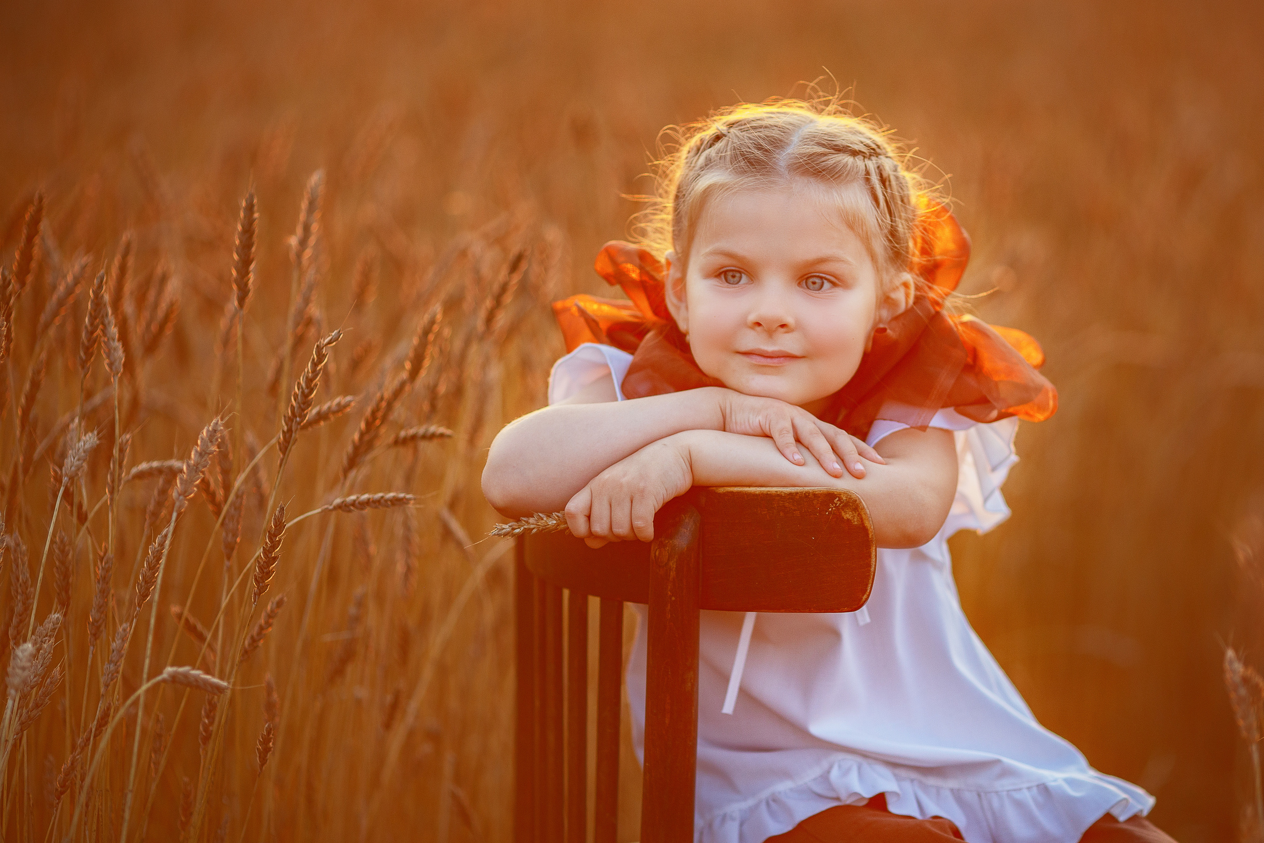 Аня и Вера в пшеничном поле. Семейный фотограф в Кургане