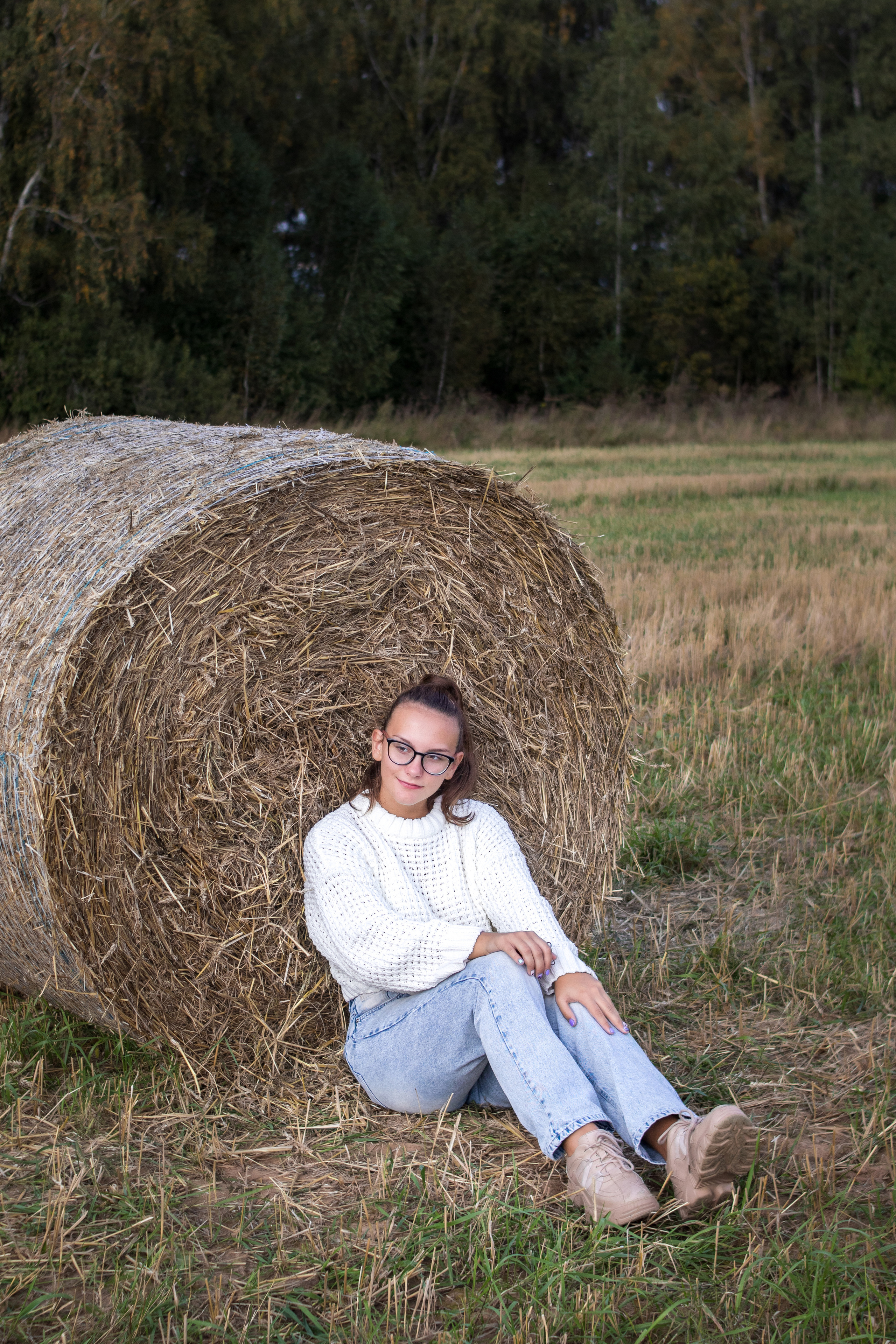 Рулоны сена в поле.