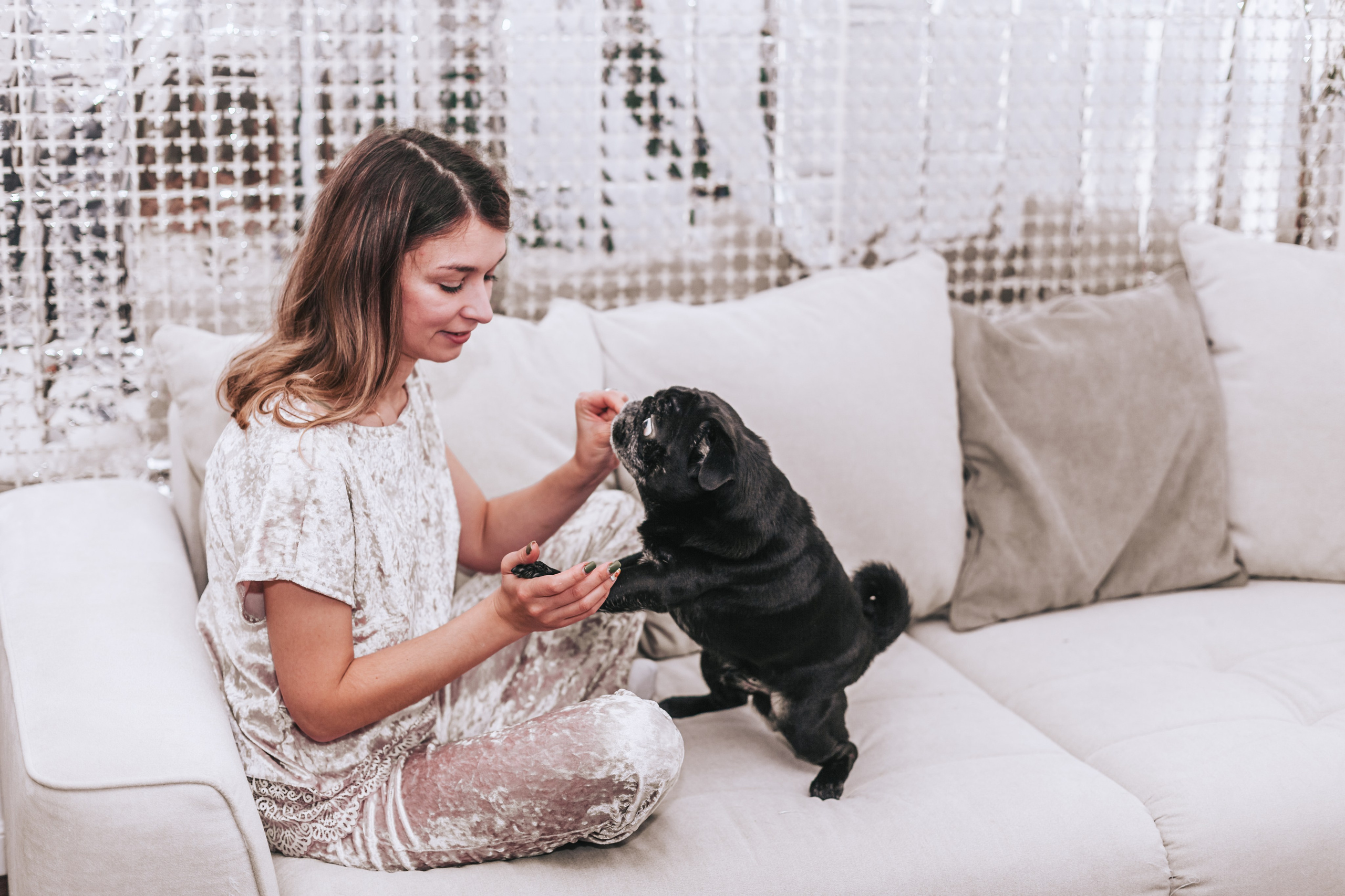 Домашняя фотосессия Оли и двух ее мопсов. Фотограф-анималист Татьяна Степанова