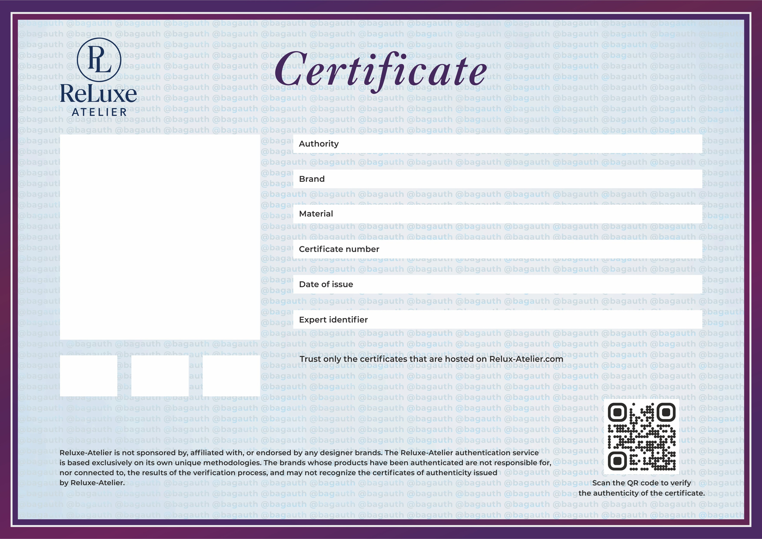 Certificate Verification. RELUXE-ATELIER
