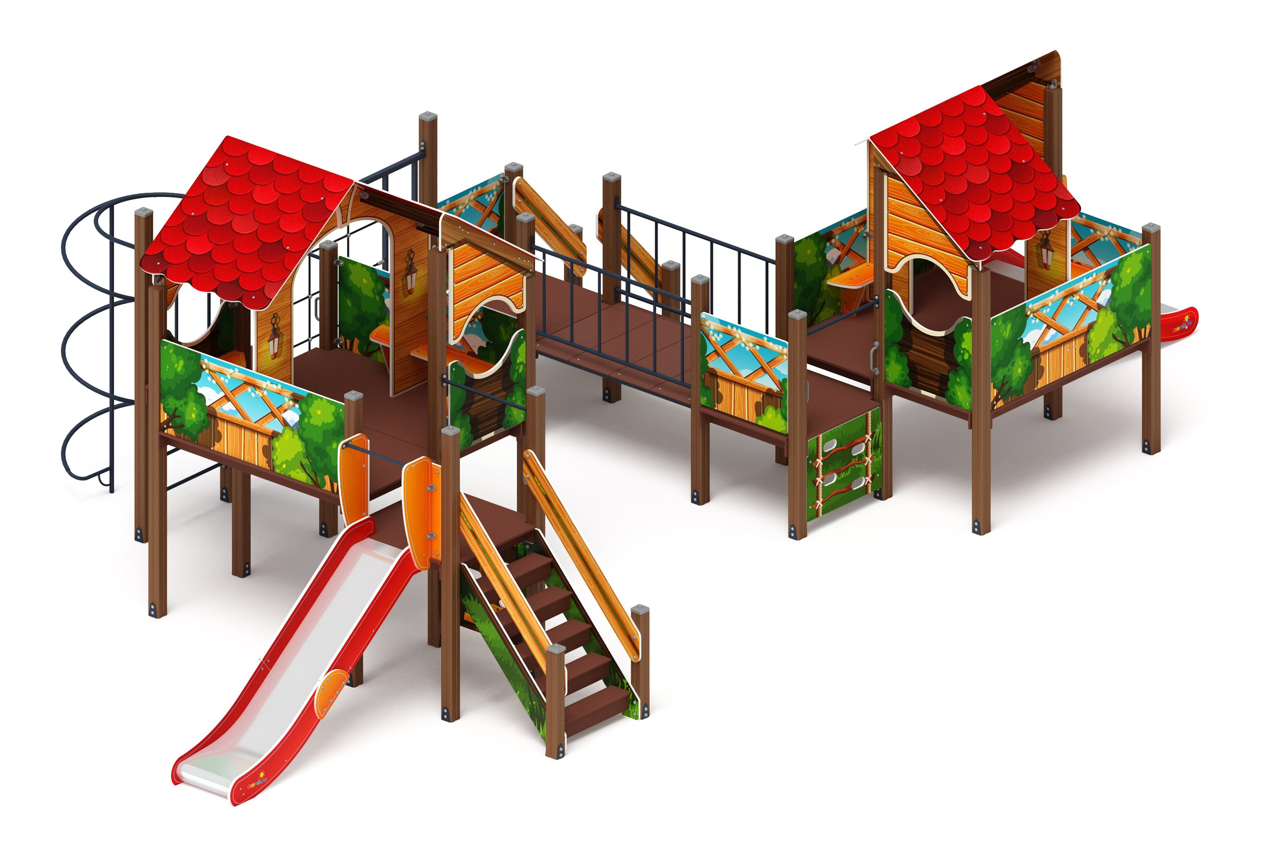 Теремок - ДИК 2.07.03-01 - Игровой комплекс H=750 H=1200                                                                                                           Габариты (ШхДхВ): 5615x10490x3290                                                                                                                                                                      Зона безопасности, мм: 9000х14490                                                                                                                                                                          Скат горки: H=750 (металлический скат) / H=1200 (металлический скат)                                                                                                                                            Возрастные ограничения от 5 до 12 лет