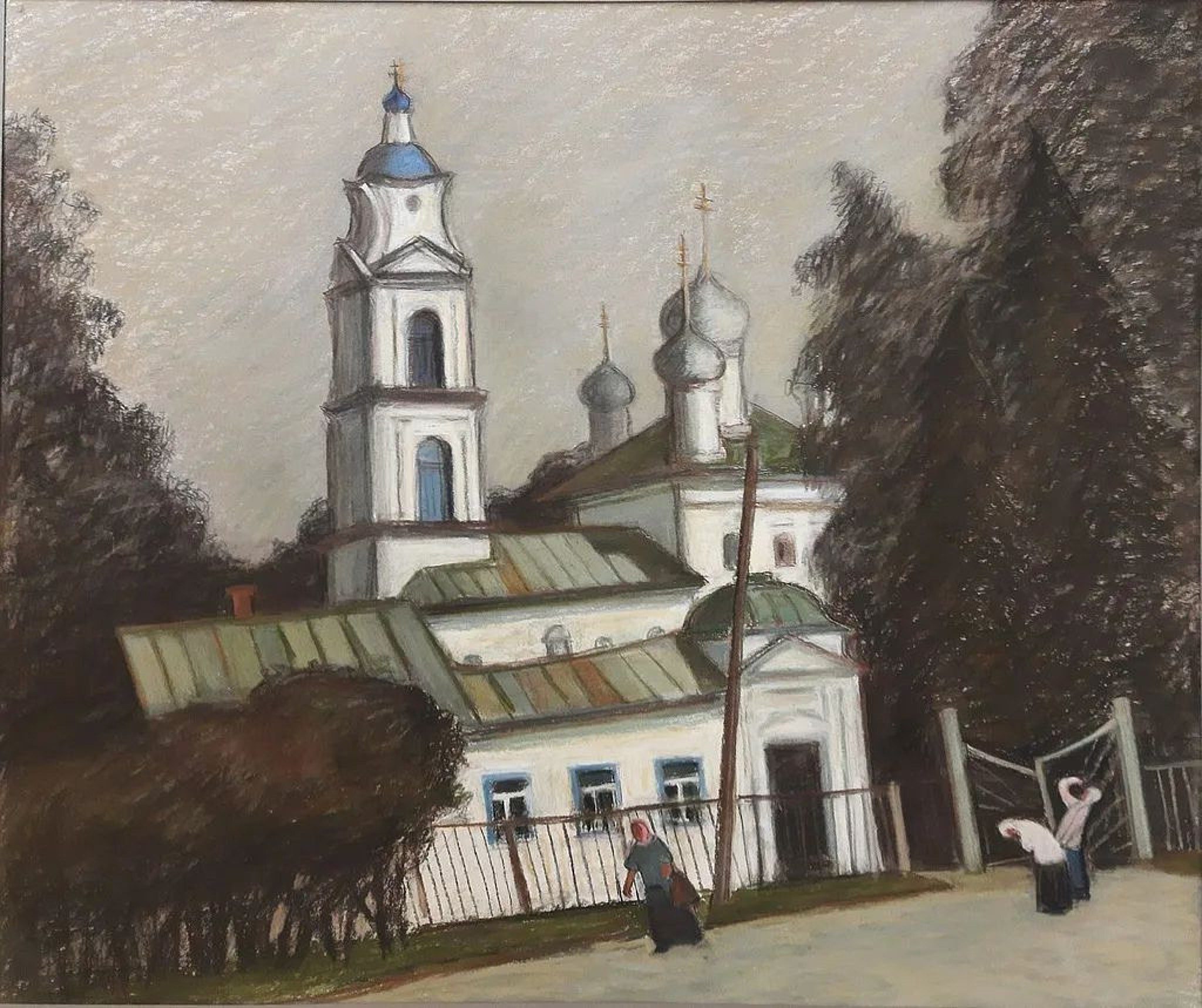 Светлана Корсун "Церковь Успения Пресвятой Богородицы" 53x64 см, бумага, соус, пастель, 32 500 руб.