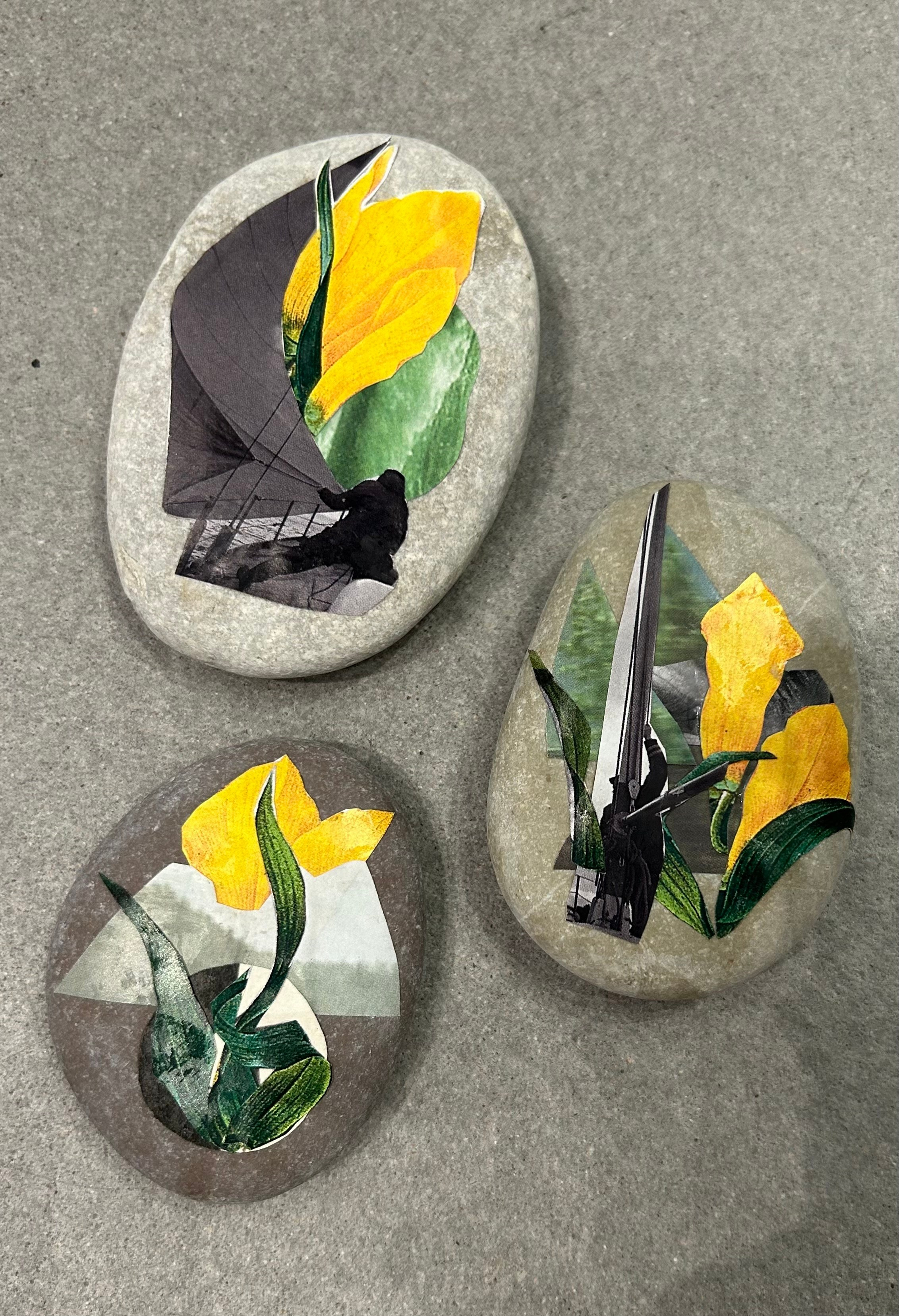 "И на камнях растут деревья" Триптих коллажей на гальке про преодоление внешних обстоятельств и самого себя, про борьбу внешнюю и внутреннюю и, как итог, приход к равновесию как к победе.