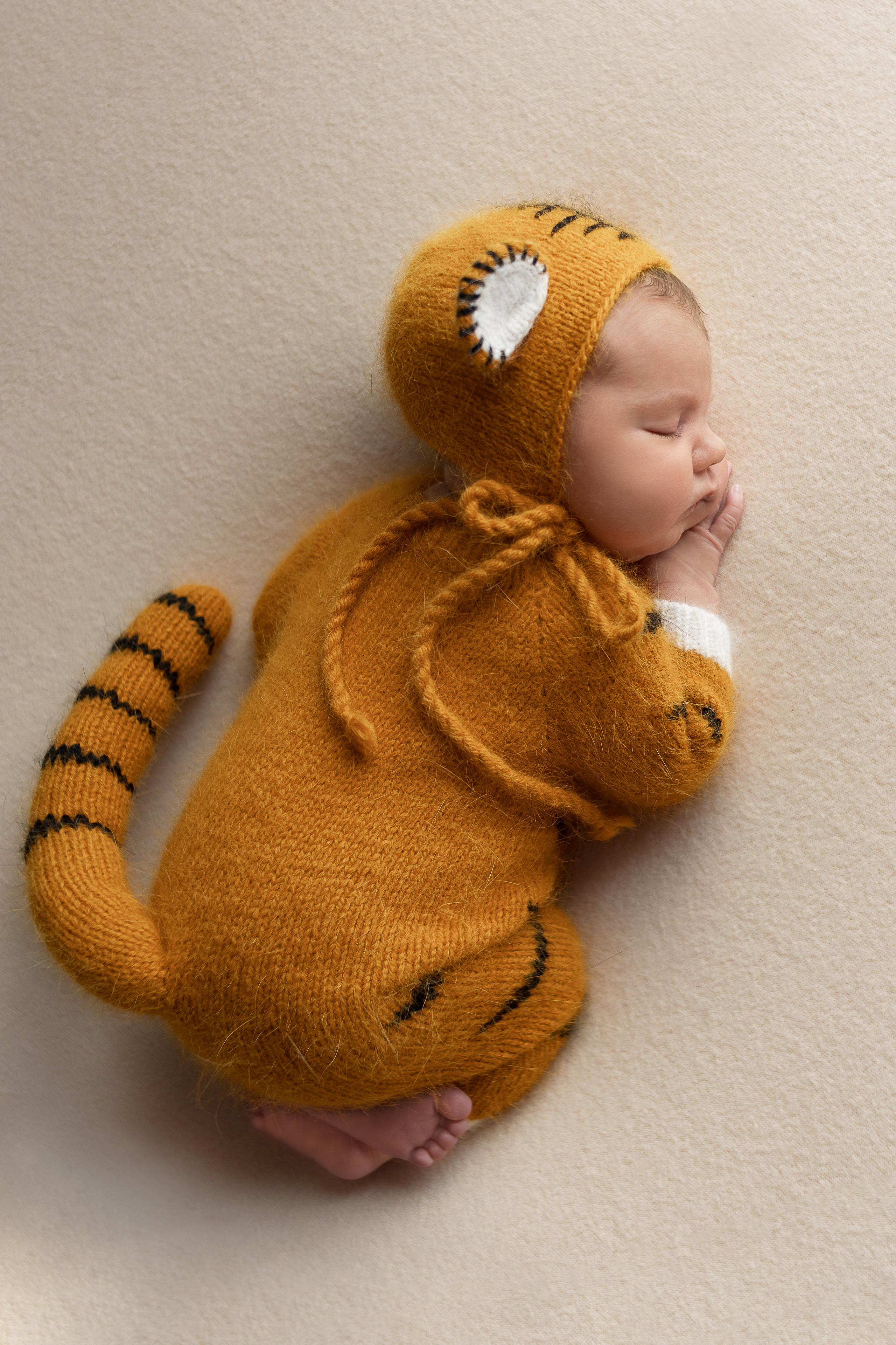 Новорождённая девочка в костюме символа года - тигра
