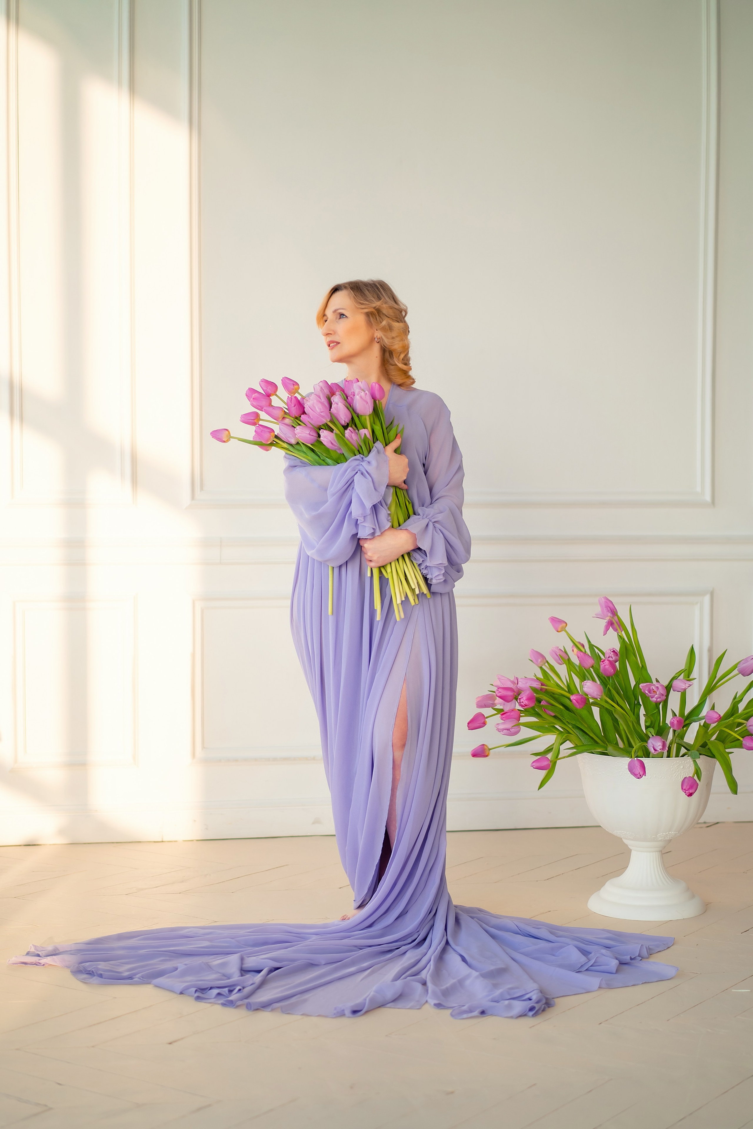 Платье сиреневое струящееся, р-р 44-50