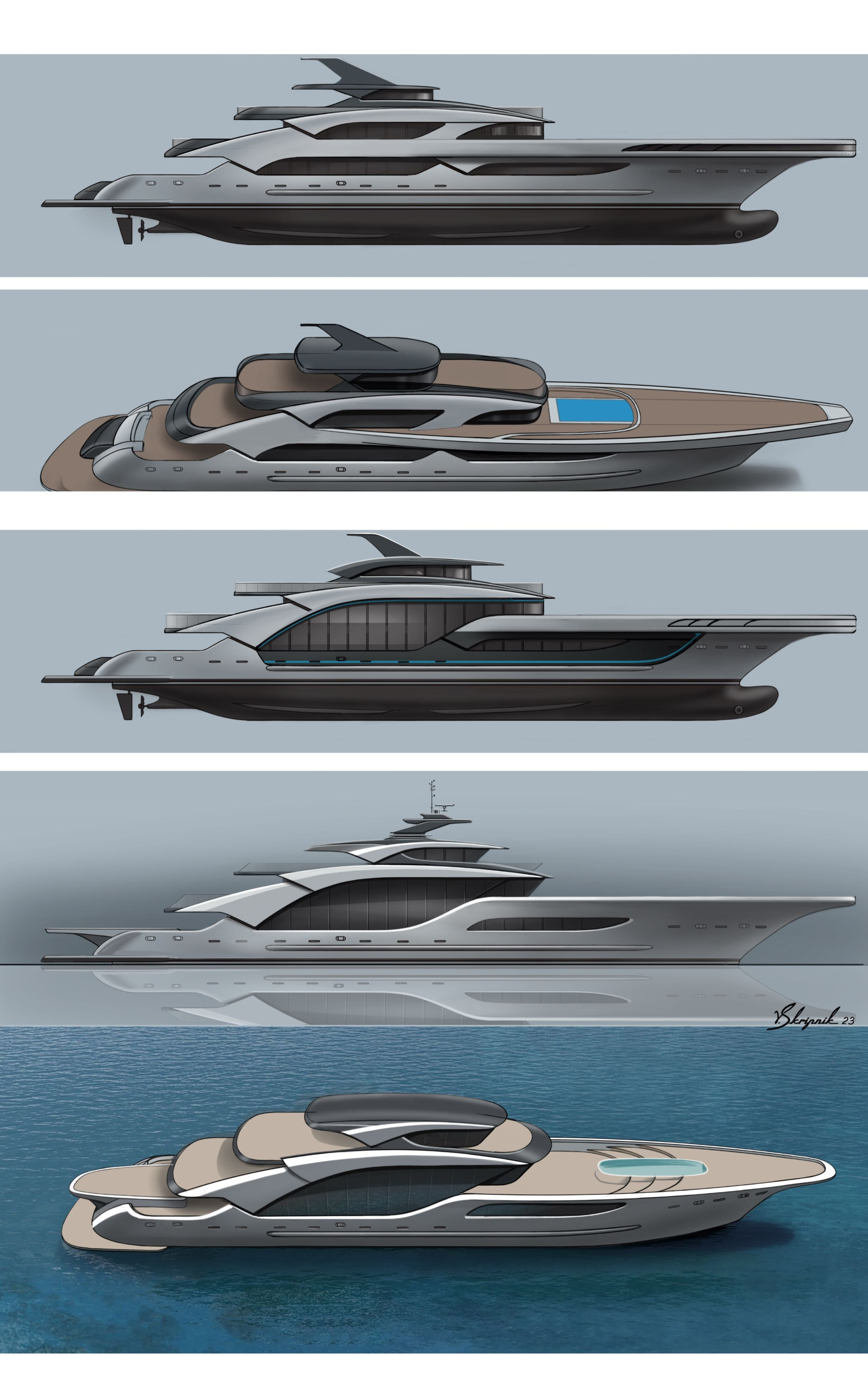 Дизайн проект мегаяхты 52 метра. Design Yachts and Cars