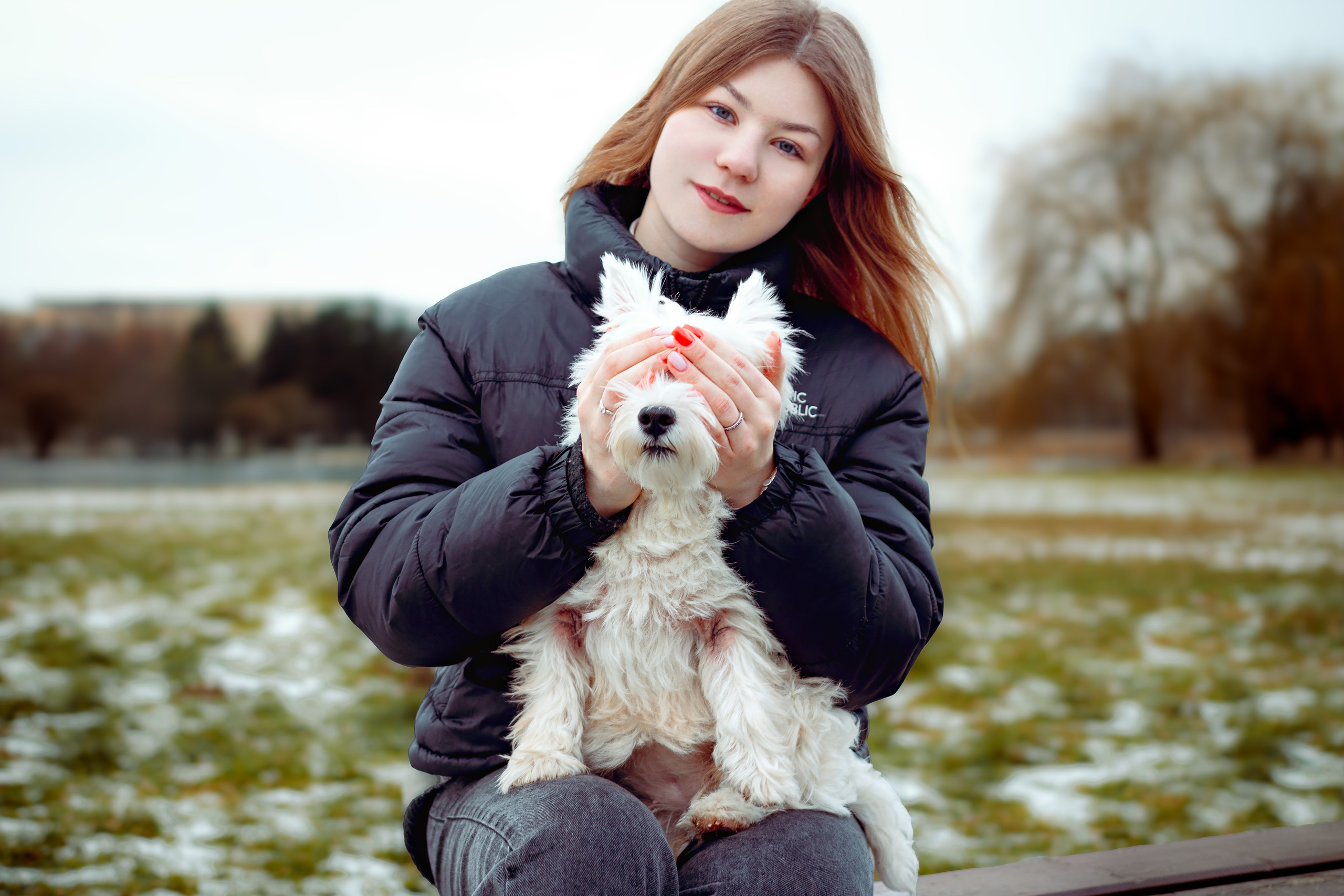 Фотосессия с собакой в парке зимой  Минск