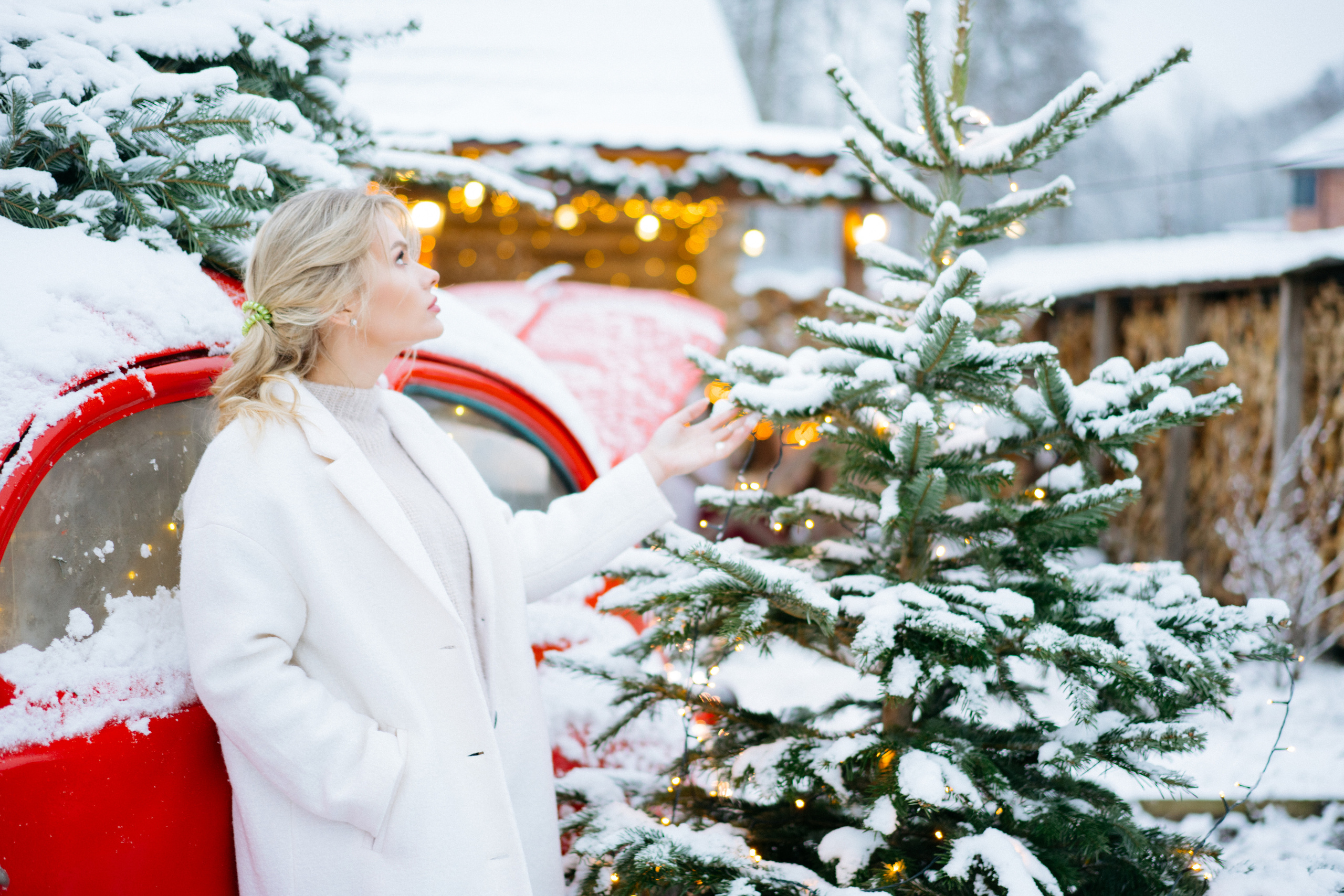 Красивая новогодняя фотосессия с машиной елкой и собакой. Свадебный и семейный фотограф в Калининграде Анастасия Гриценко