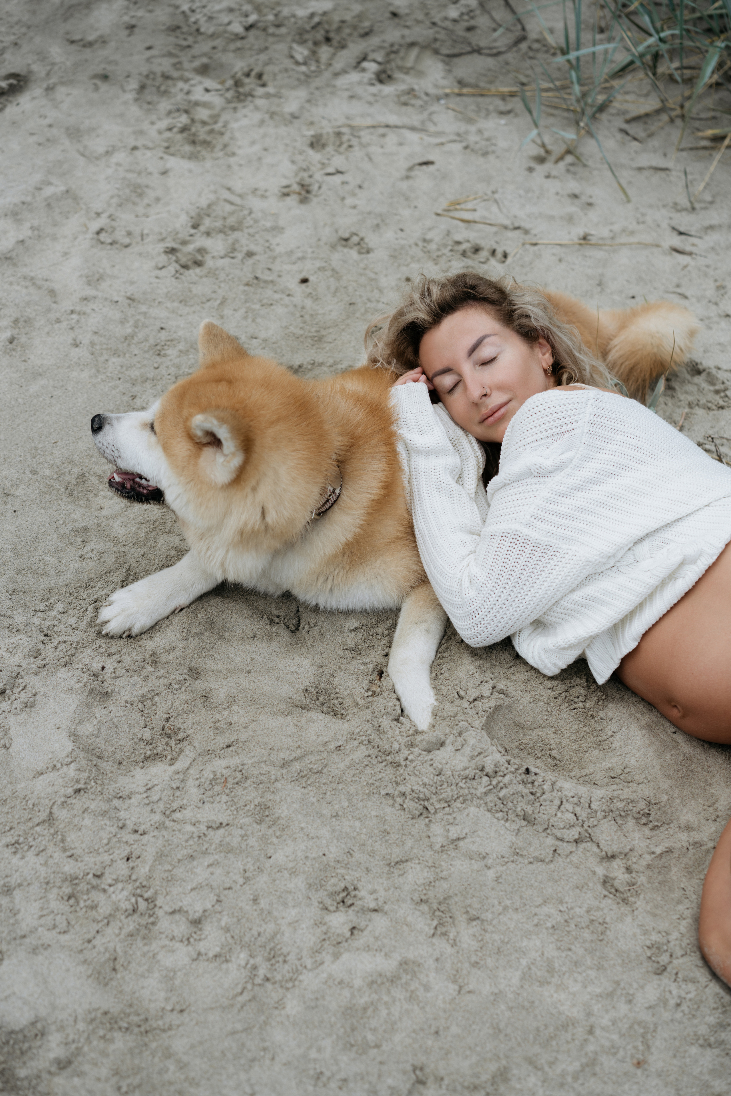 Фотосессия в ожидании, с акитой на берегу моря. Свадебный и семейный фотограф в Калининграде Анастасия Гриценко