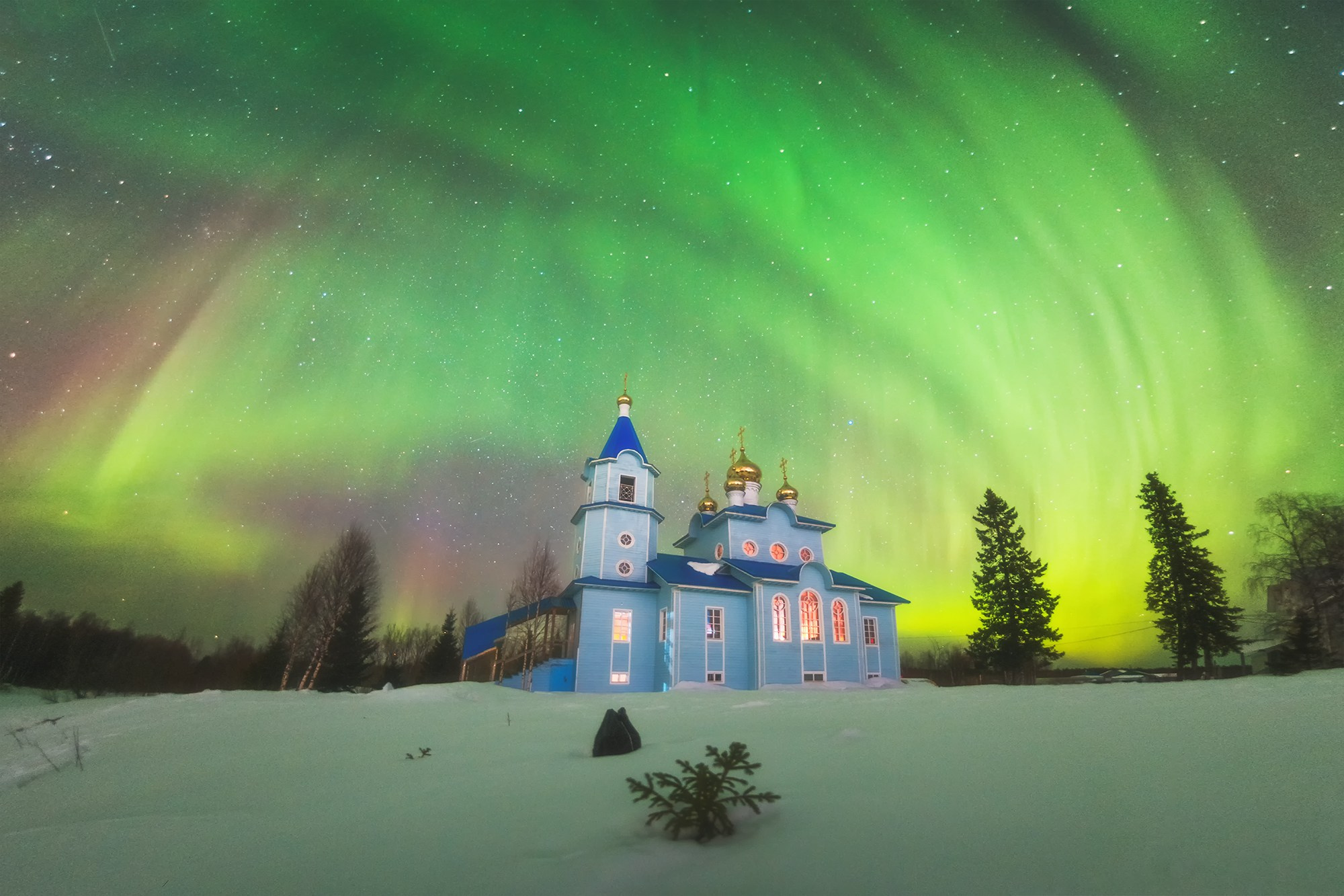 Северное сияние. Аэросъемка в Архангельске, Александр Ермолин