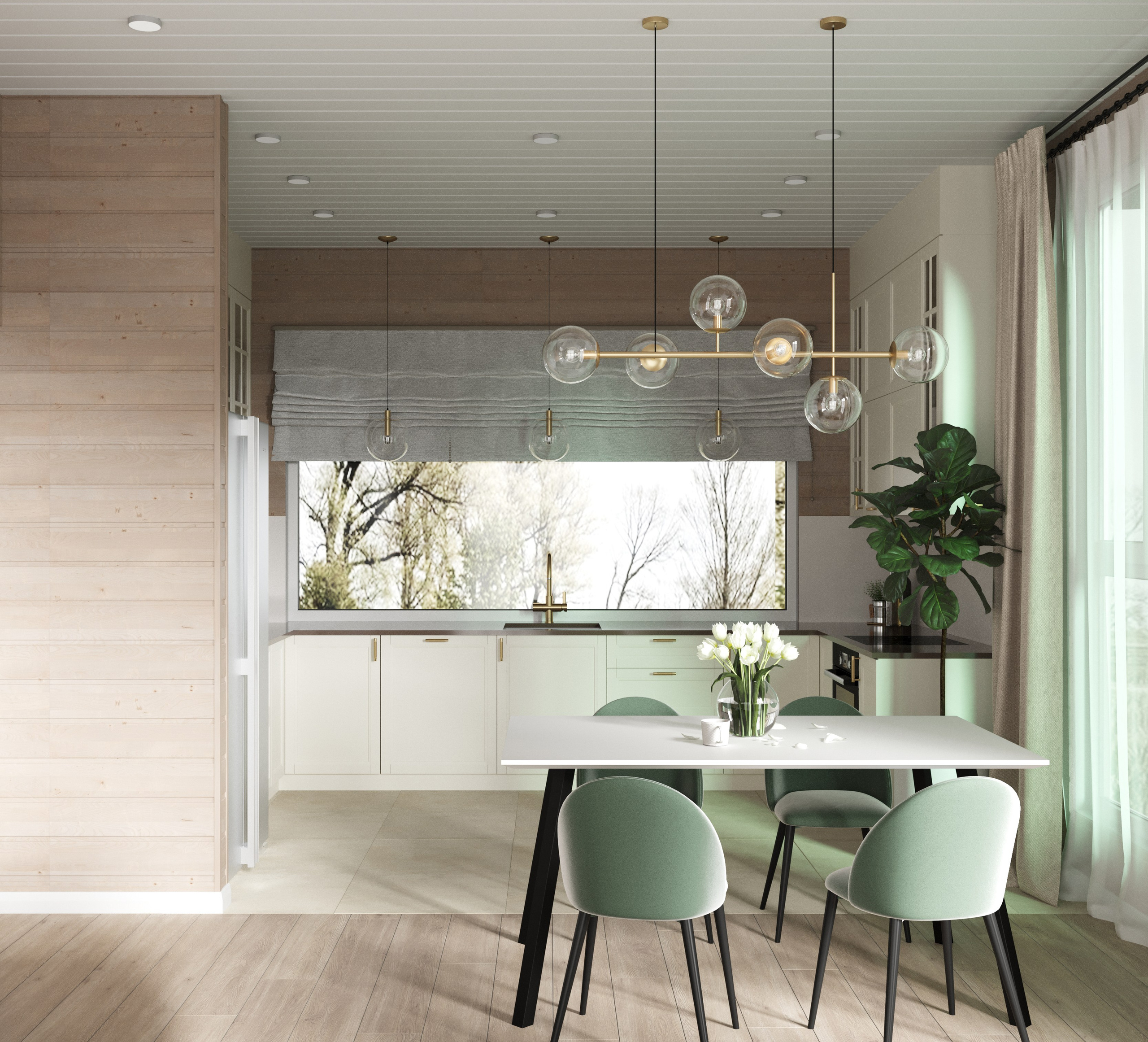 Кухня-гостиная в доме из бруса с. Владимиро-Александровское. Дизайн интерьера / Дизайн-проект / Лебедь Юлия