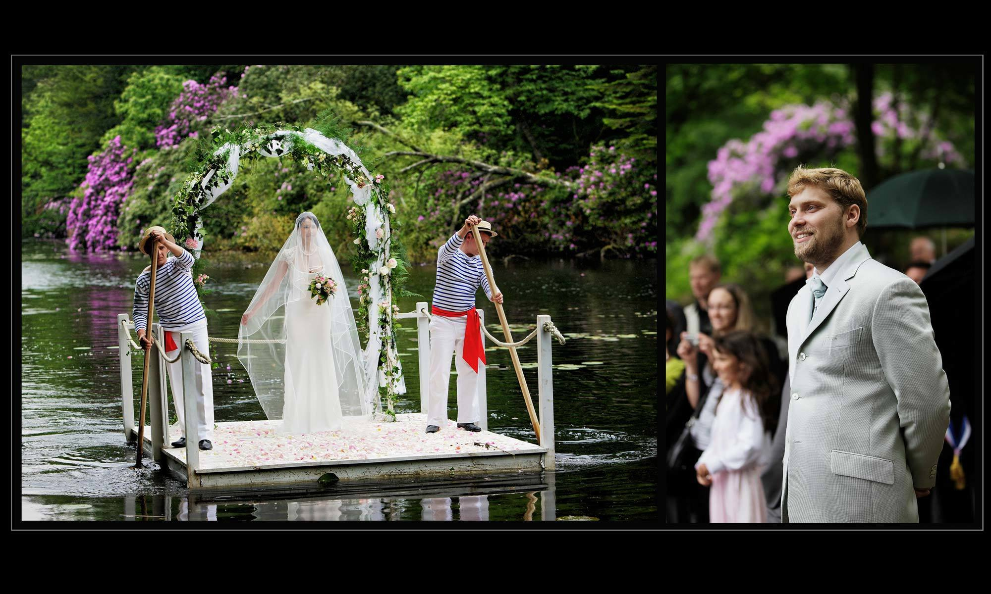 необычная свадебная церемония, свадебный плот невесты