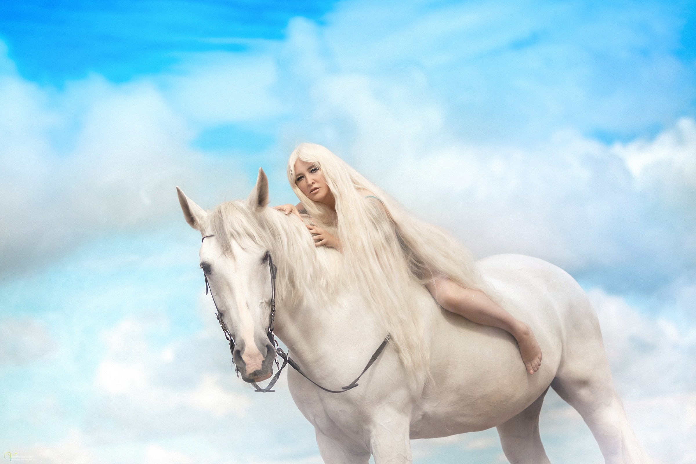 Русалка_Фотосессия с белой лошадью на заливе. Фотограф женский и мужской портрет Санкт-Петербург
