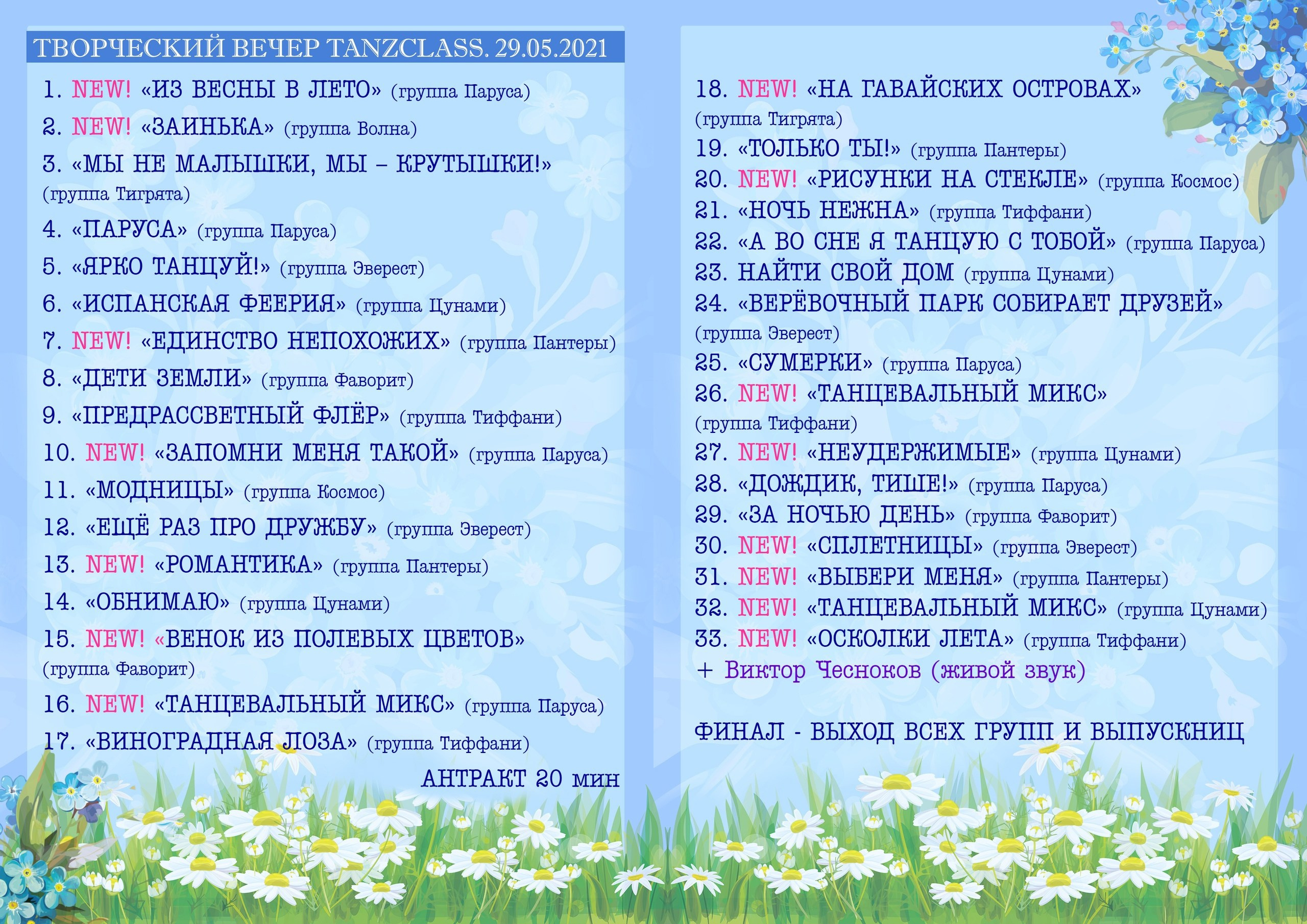 Программа выступлений