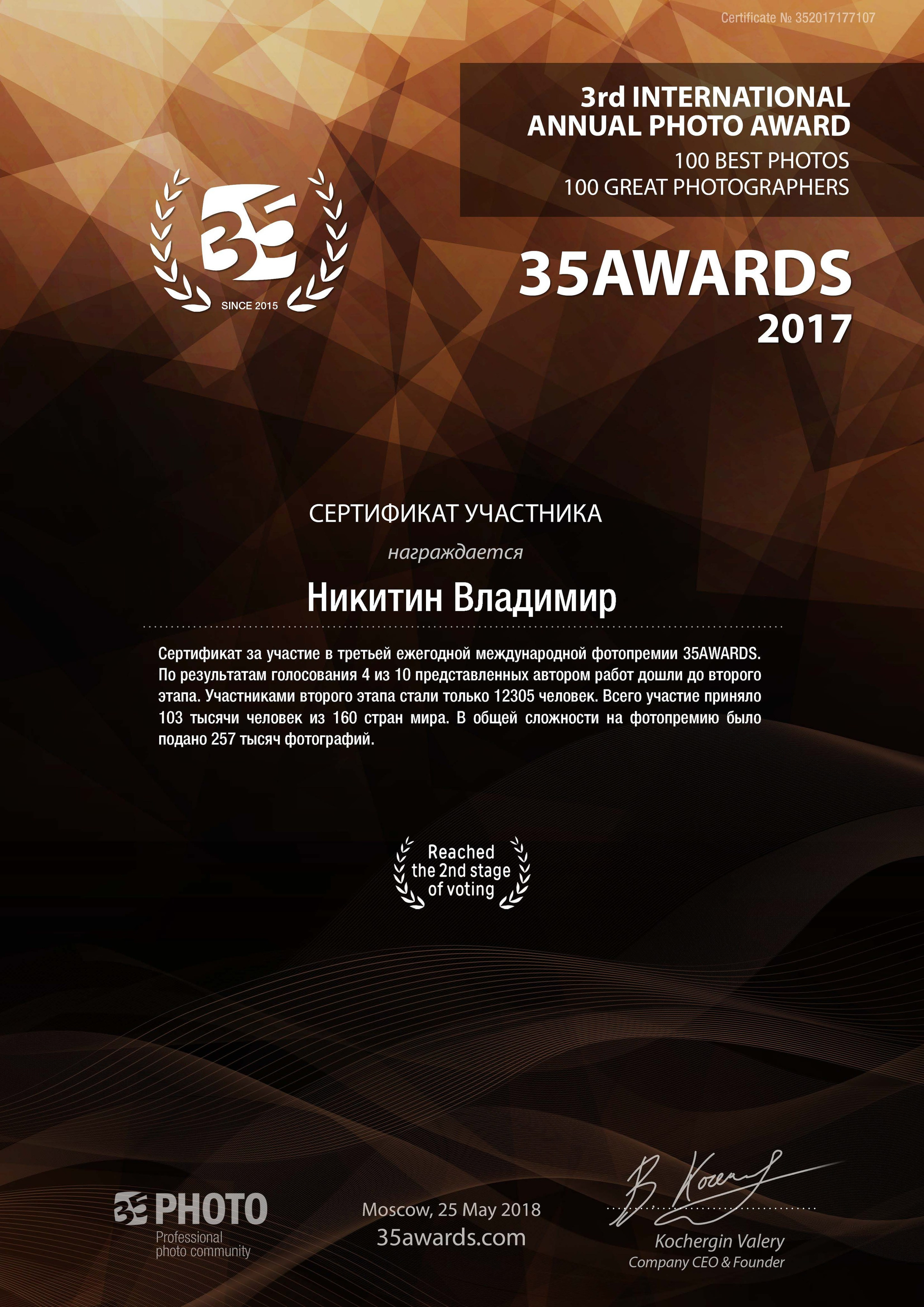 Награды. Семейный, детский и будуарный фотограф в Москве Владимир Никитин