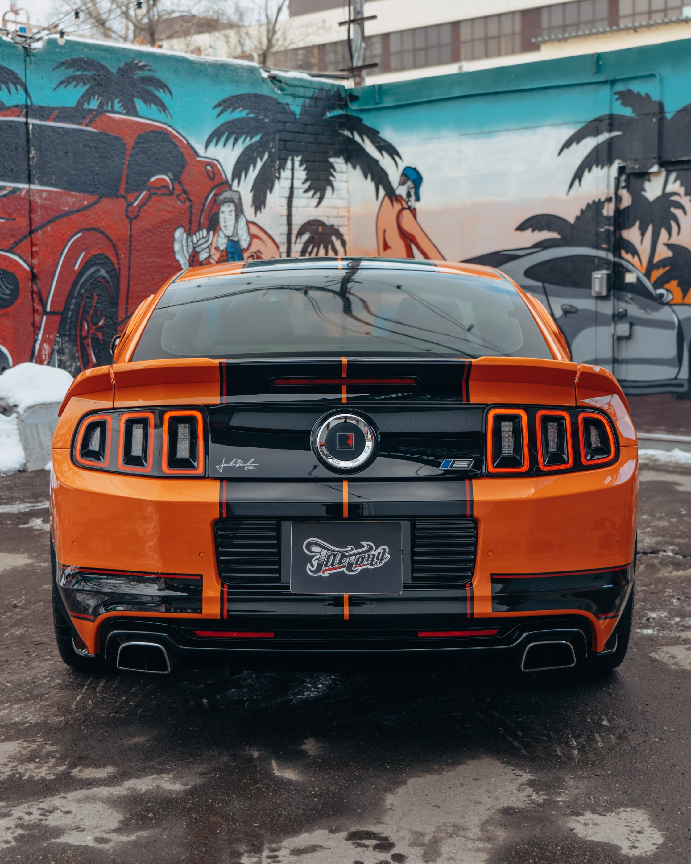 Ford Mustang Roush оранжевый окрас кузова и выкрас полос. DeLorein